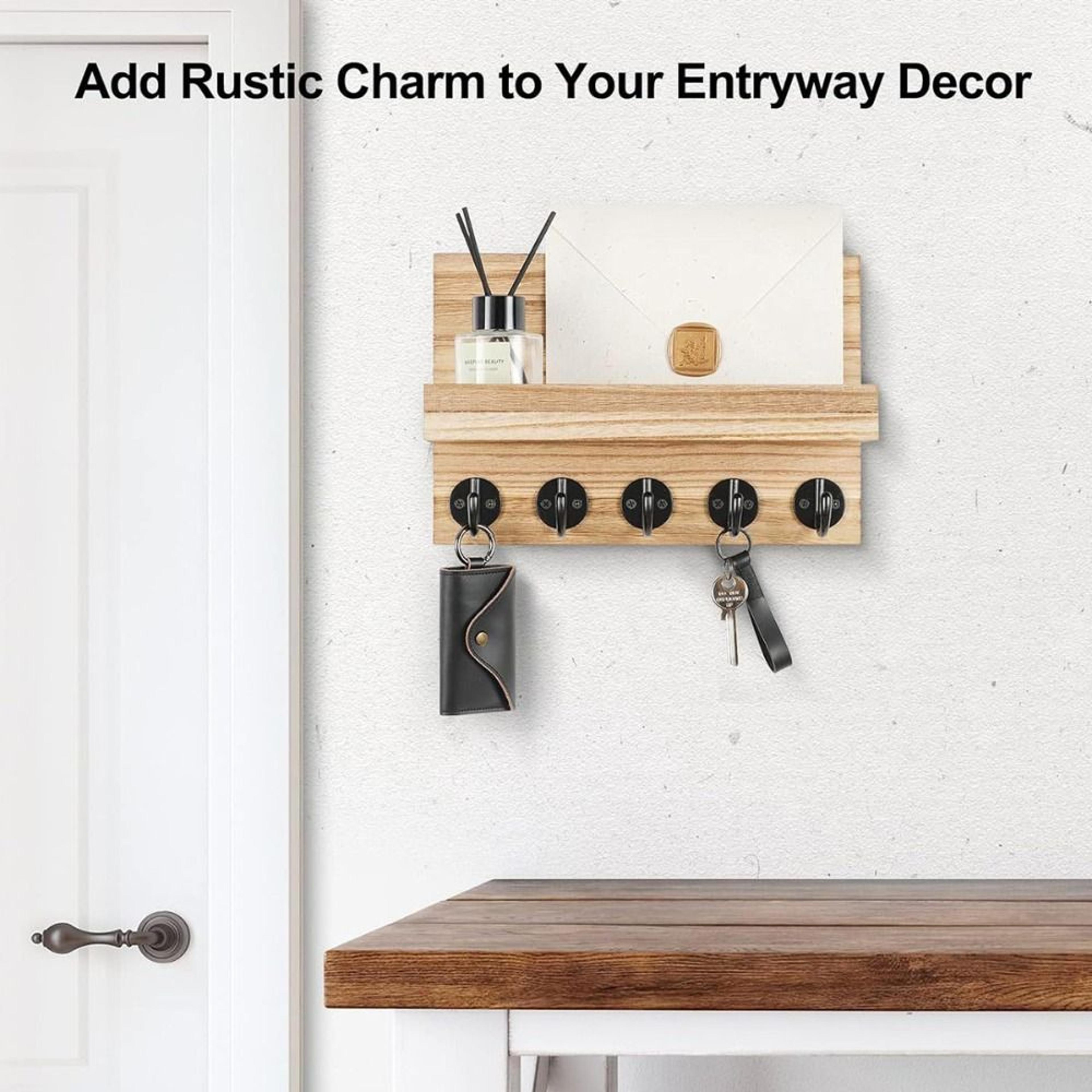 Rustic Key Holder For Wall With Shelf Mail Organizer  Wooden Hooks For Entryway 0