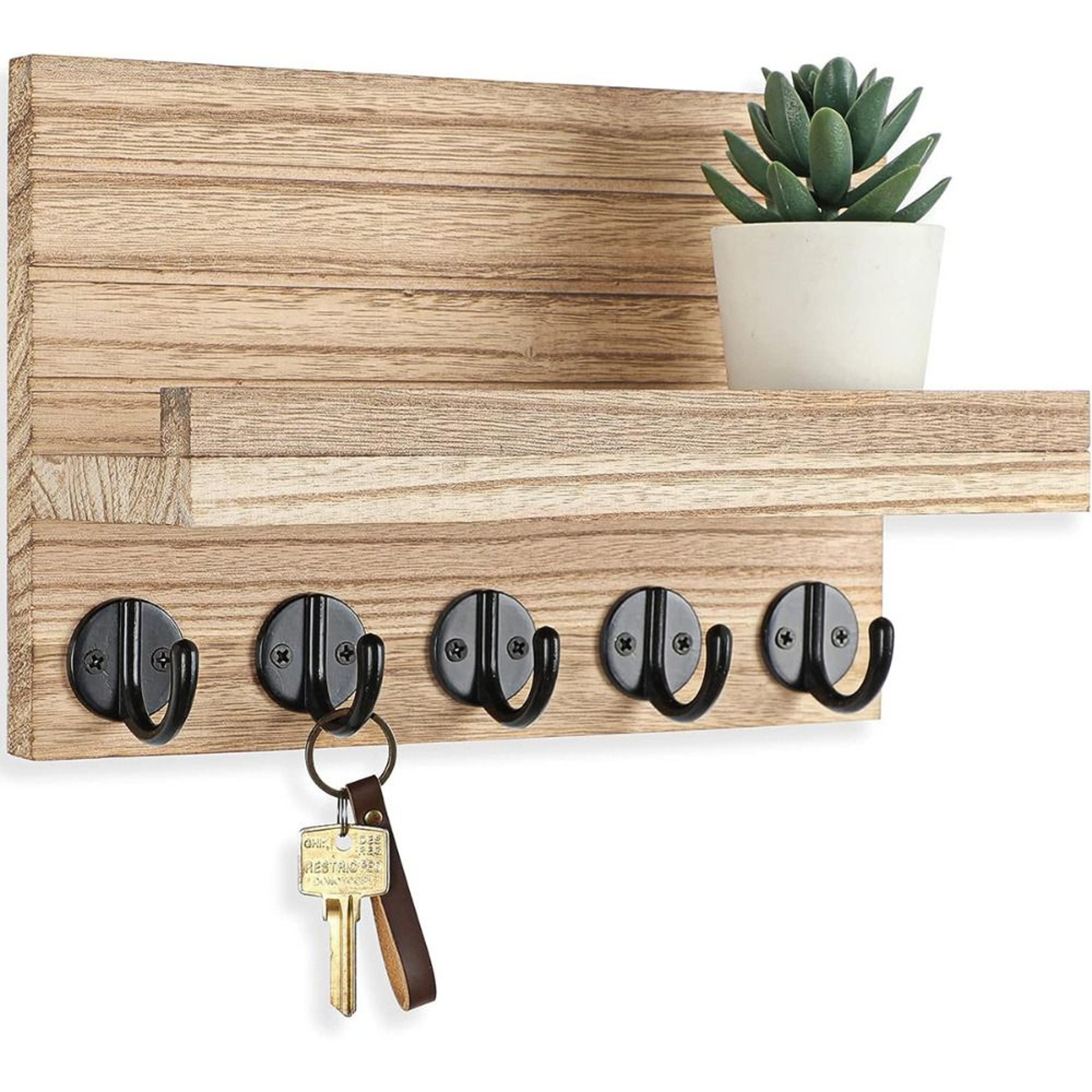 Rustic Key Holder For Wall With Shelf Mail Organizer  Wooden Hooks For Entryway 1