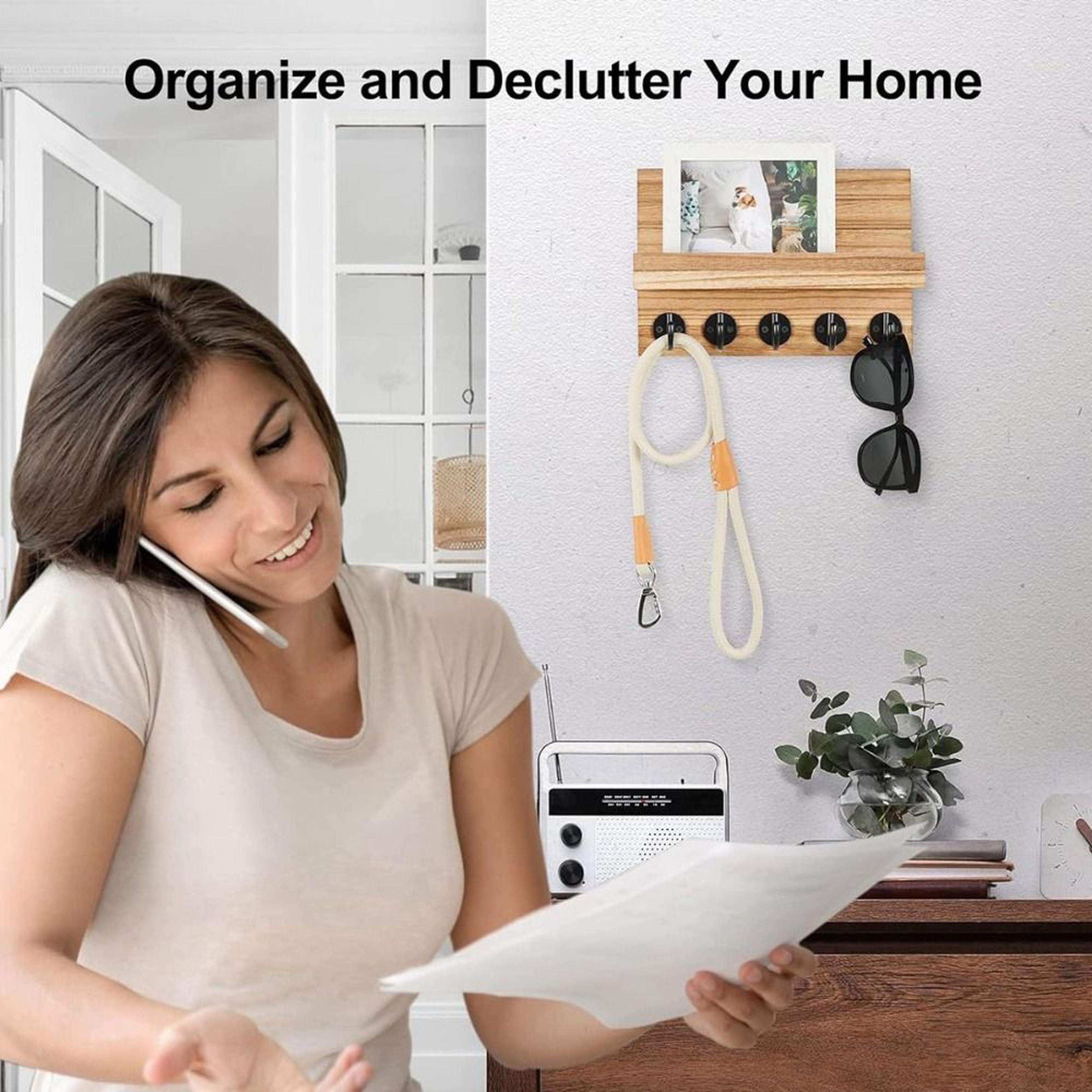 Rustic Key Holder For Wall With Shelf Mail Organizer  Wooden Hooks For Entryway 2