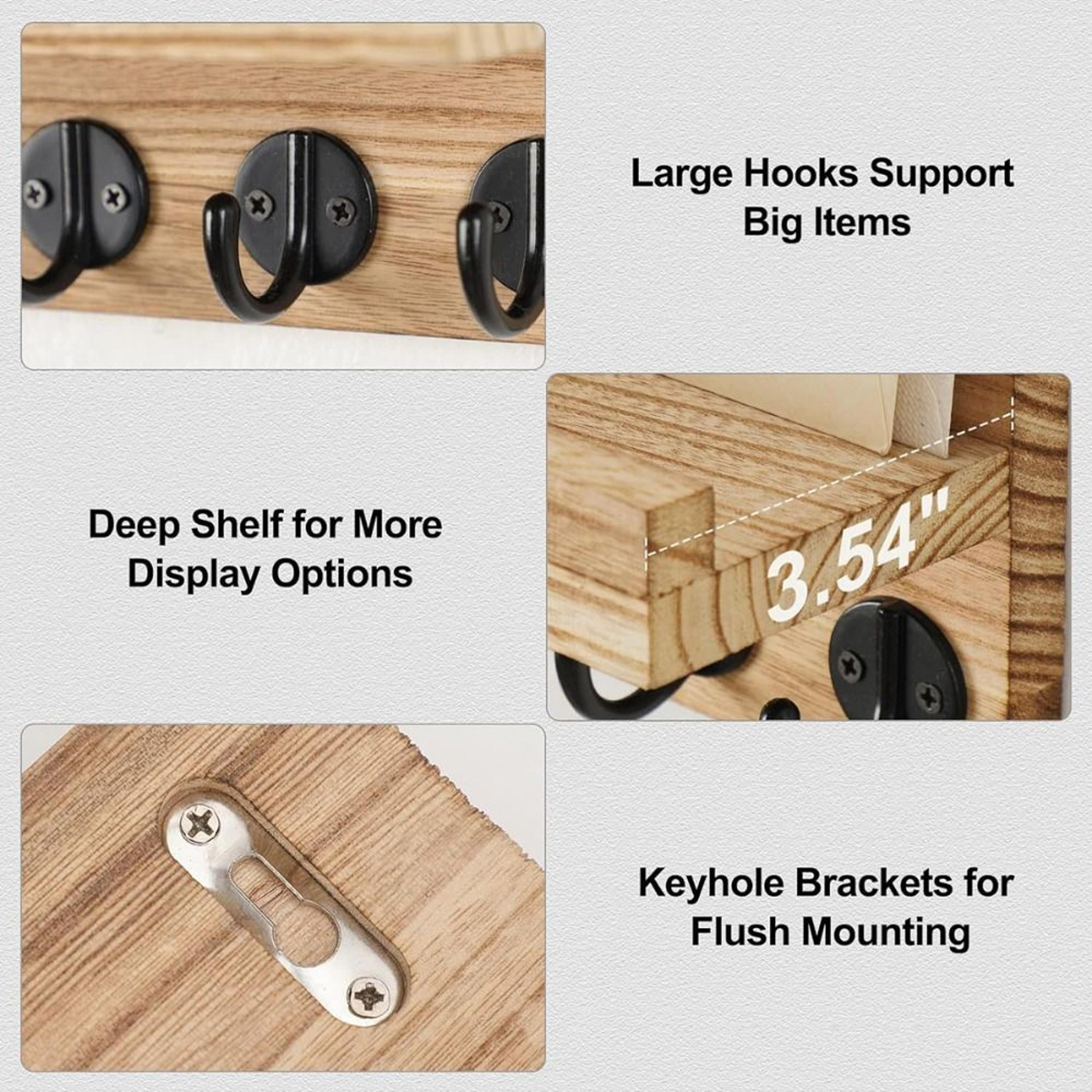 Rustic Key Holder For Wall With Shelf Mail Organizer  Wooden Hooks For Entryway 4