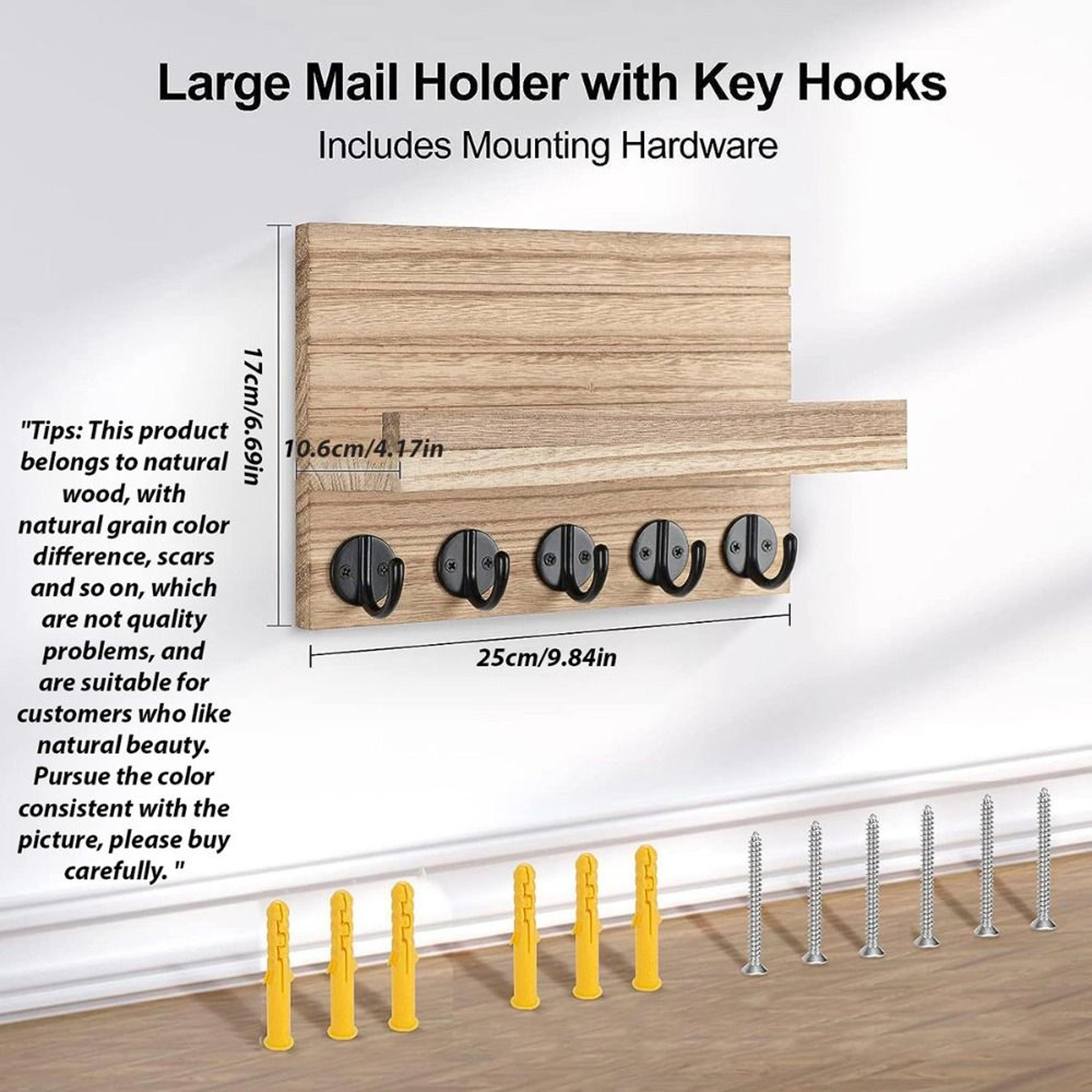 Rustic Key Holder For Wall With Shelf Mail Organizer  Wooden Hooks For Entryway 5