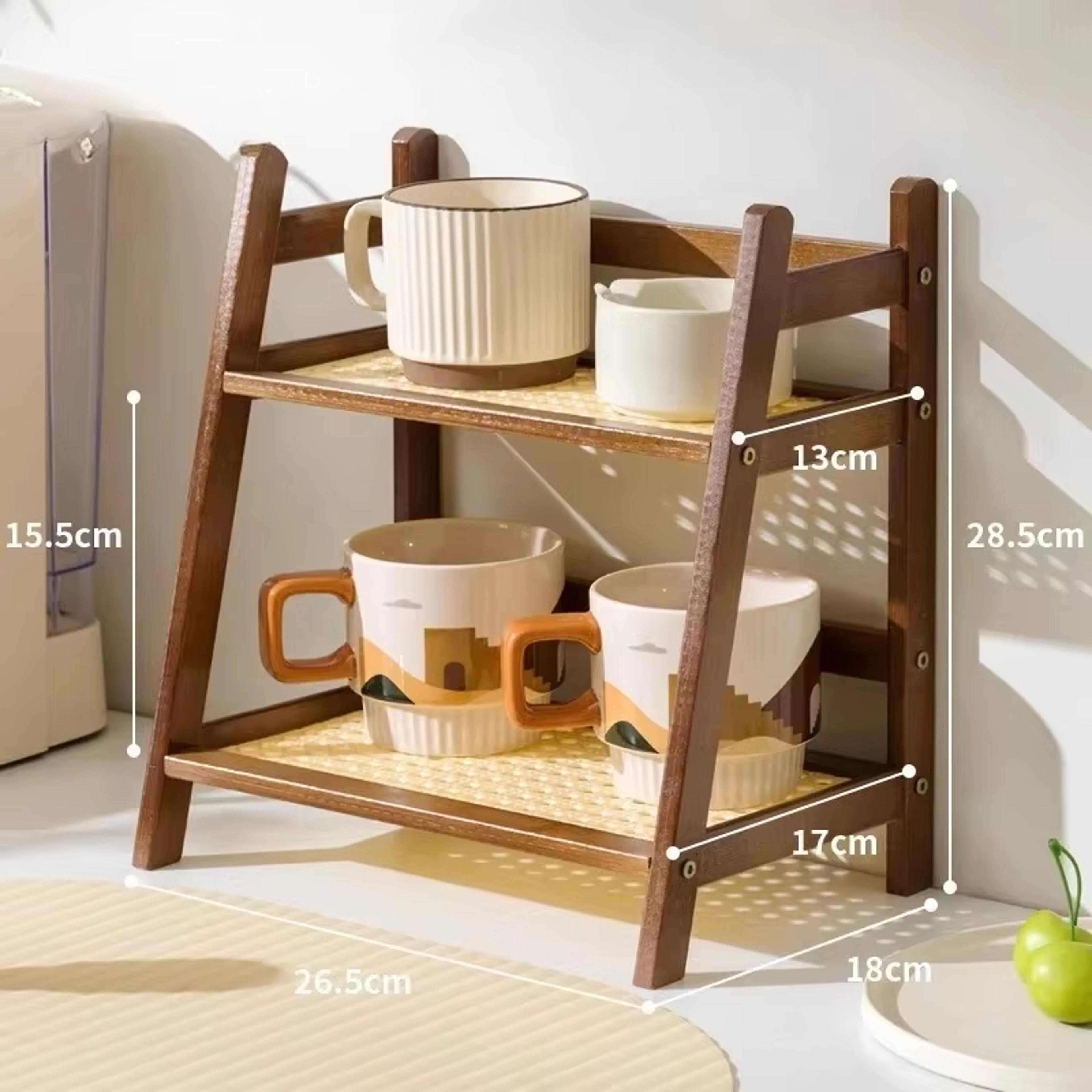 Rustic Bamboo Countertop Organizer Tier Storage Rack For Kitchen Bathroom  Vanity 3