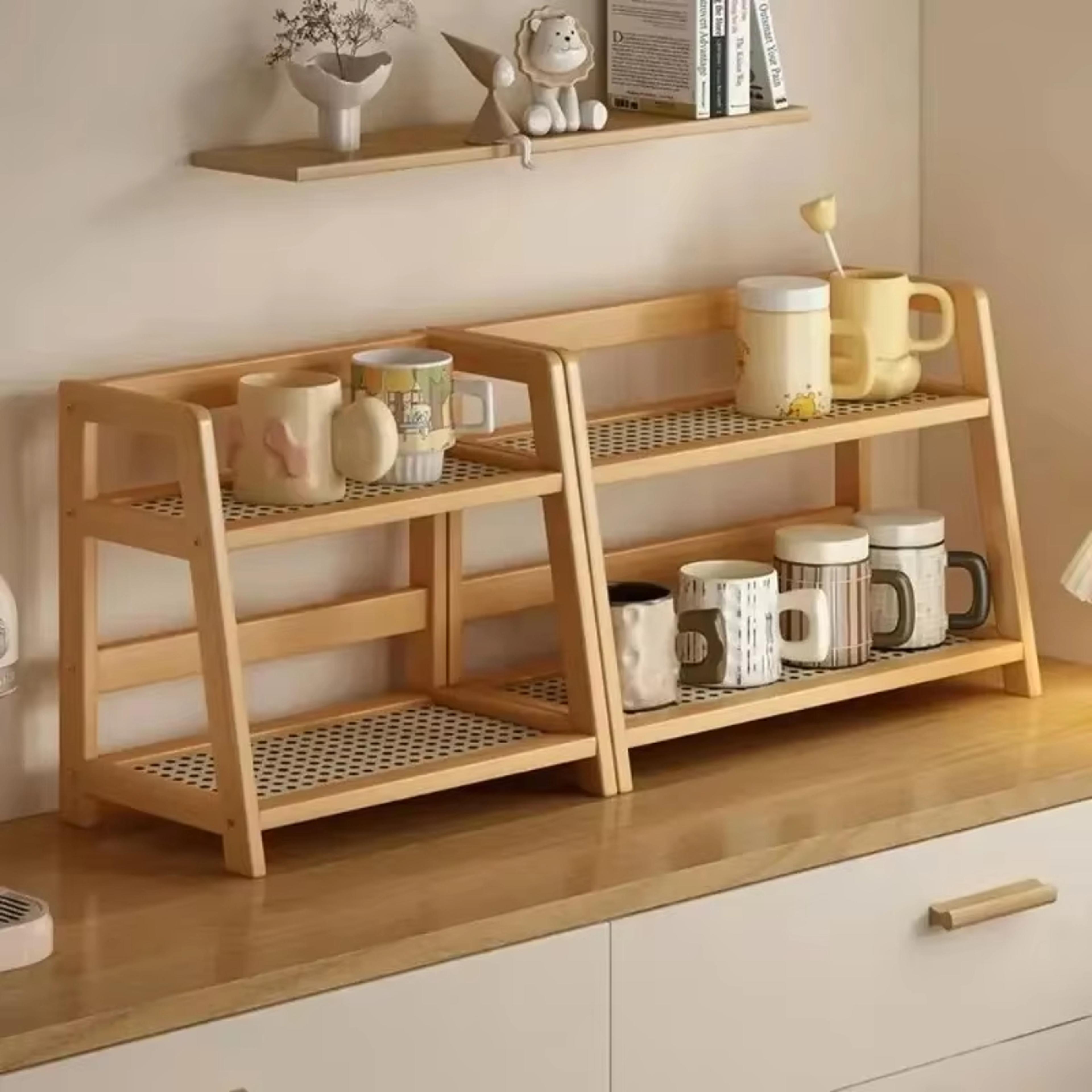 Rustic Bamboo Countertop Organizer Tier Storage Rack For Kitchen Bathroom  Vanity 2