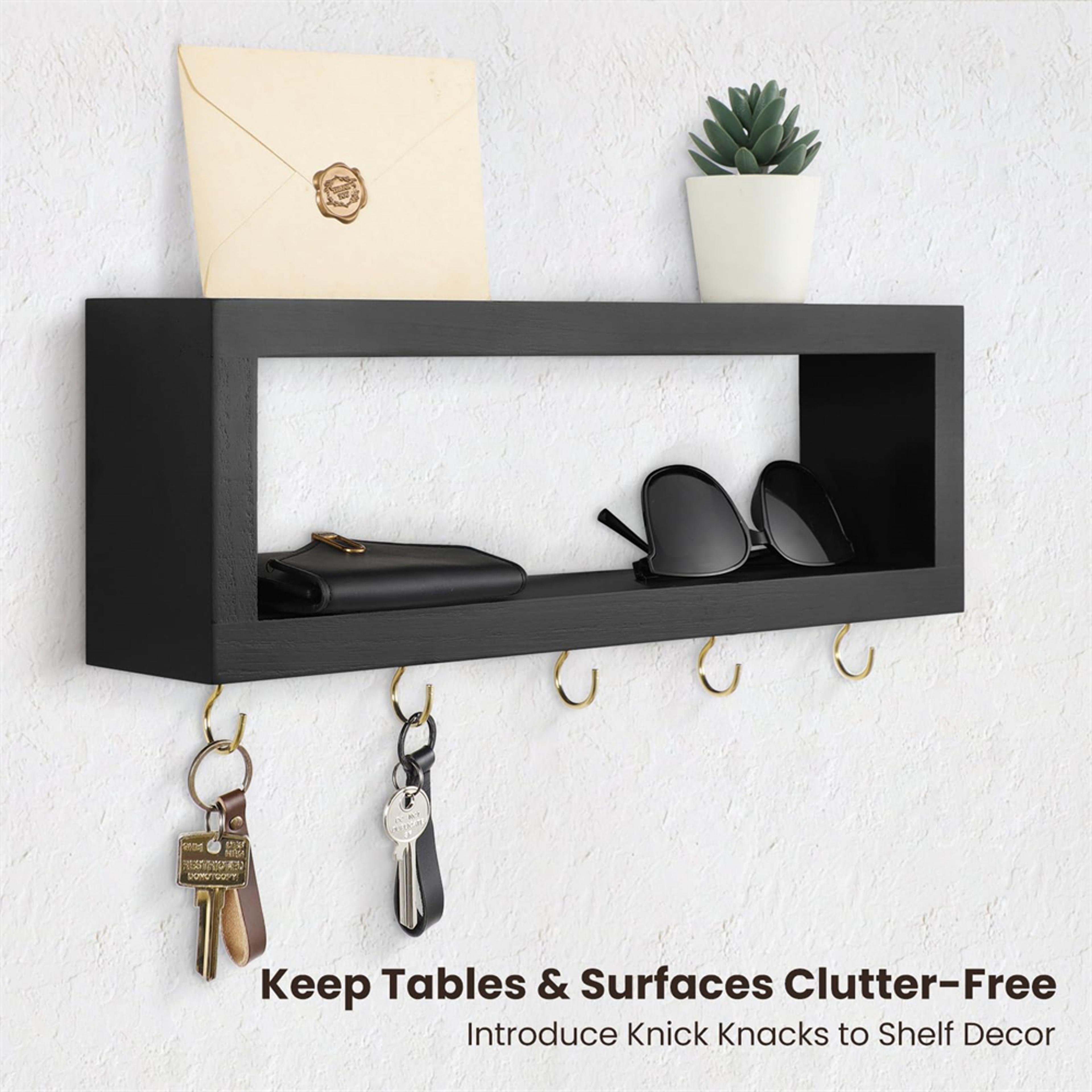 Rustic Wall Key Holder With Shelf  Wooden Entryway Organizer For Keys Wallet Sunglasses  Leashes 4