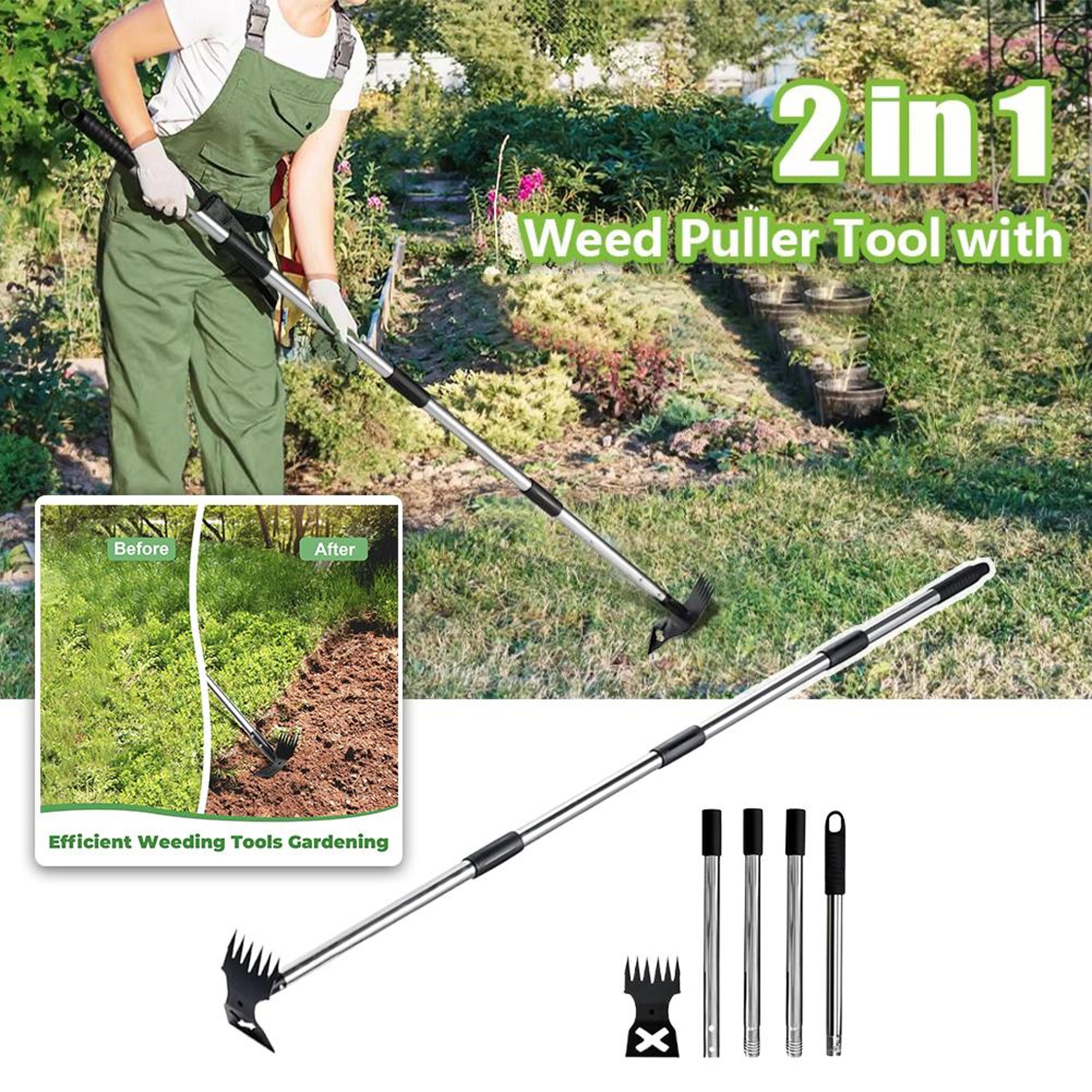 Weed Puller Tool With Long Handle Garden Hoe And Weed Rake 2