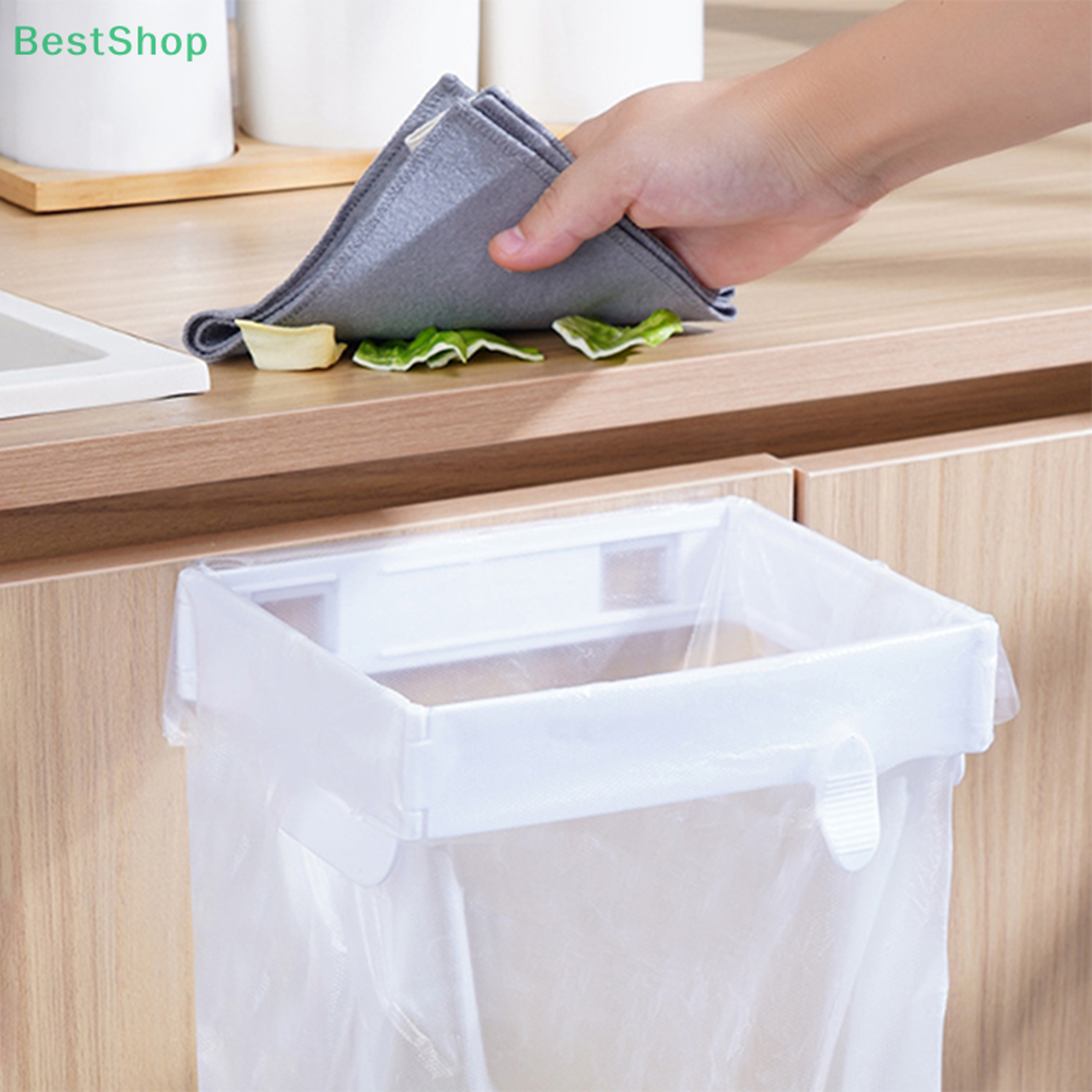 Foldable Wall Mounted Garbage Bag Holder No Drill Space Saving Trash Rack 4