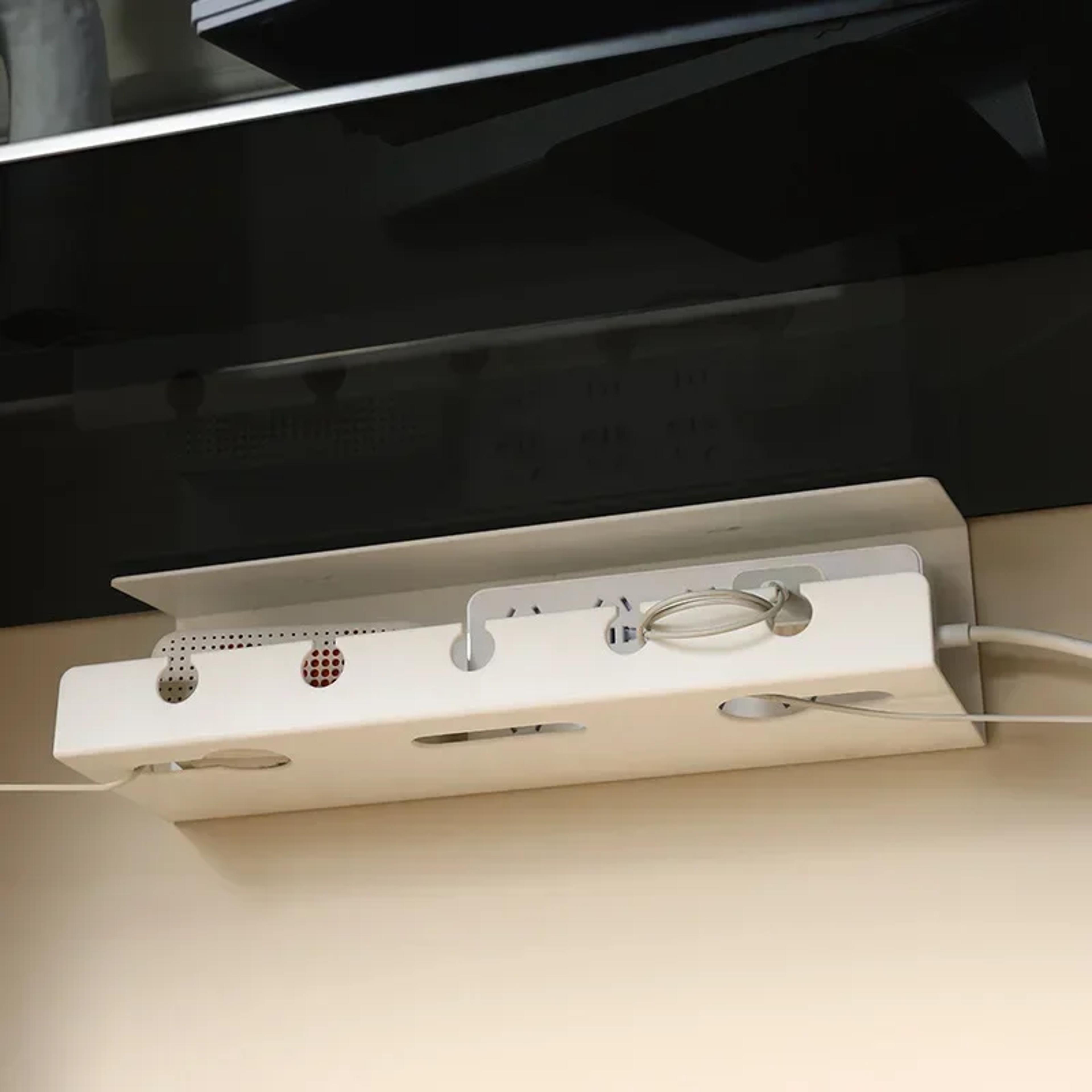no drill under desk cable management tray with clamp and power strip holder