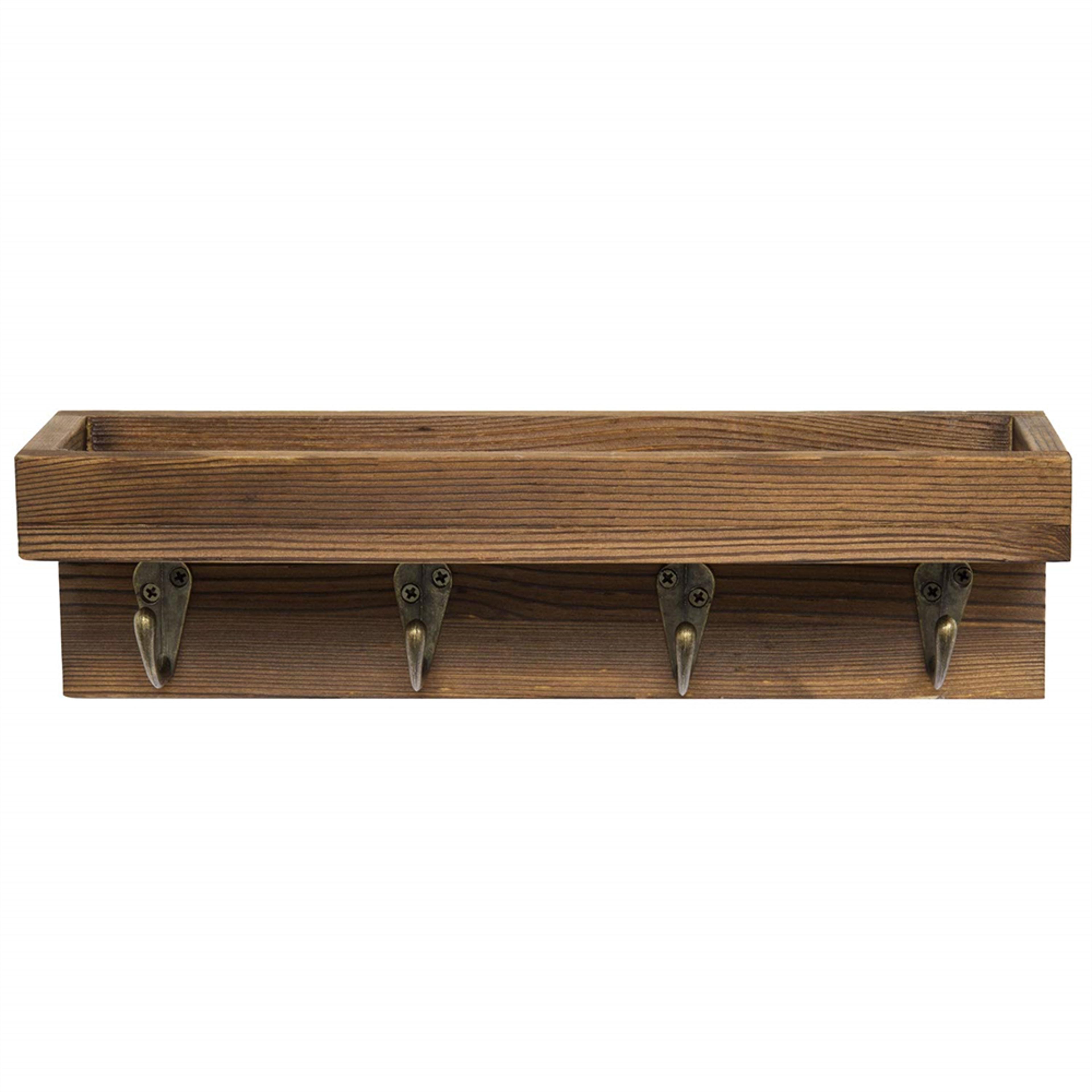 Rustic Wooden Key Holder For Wall With Shelf And Metal Hooks 5
