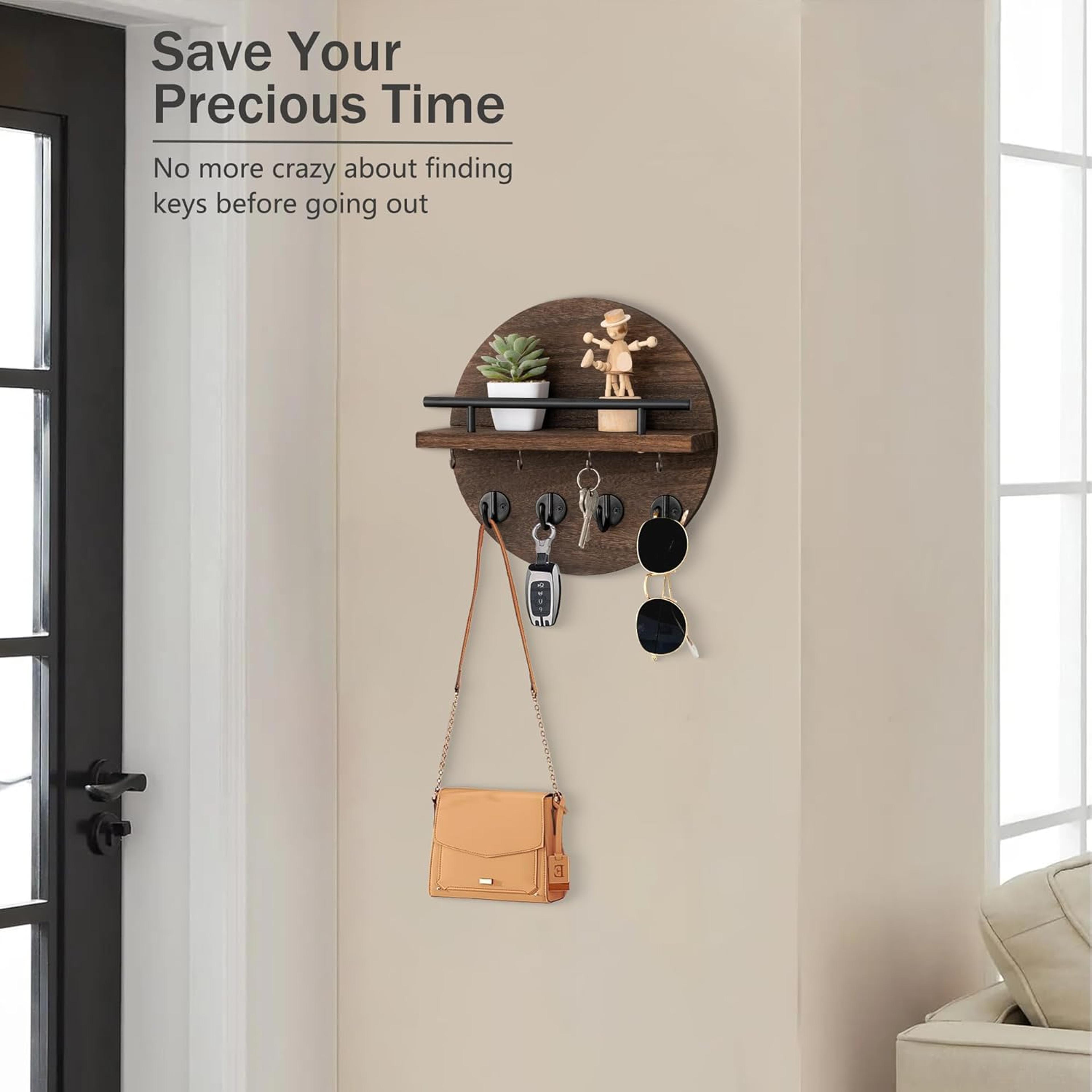 Rustic Wood Key Holder For Wall With Shelf And Hooks Entryway Organizer 1