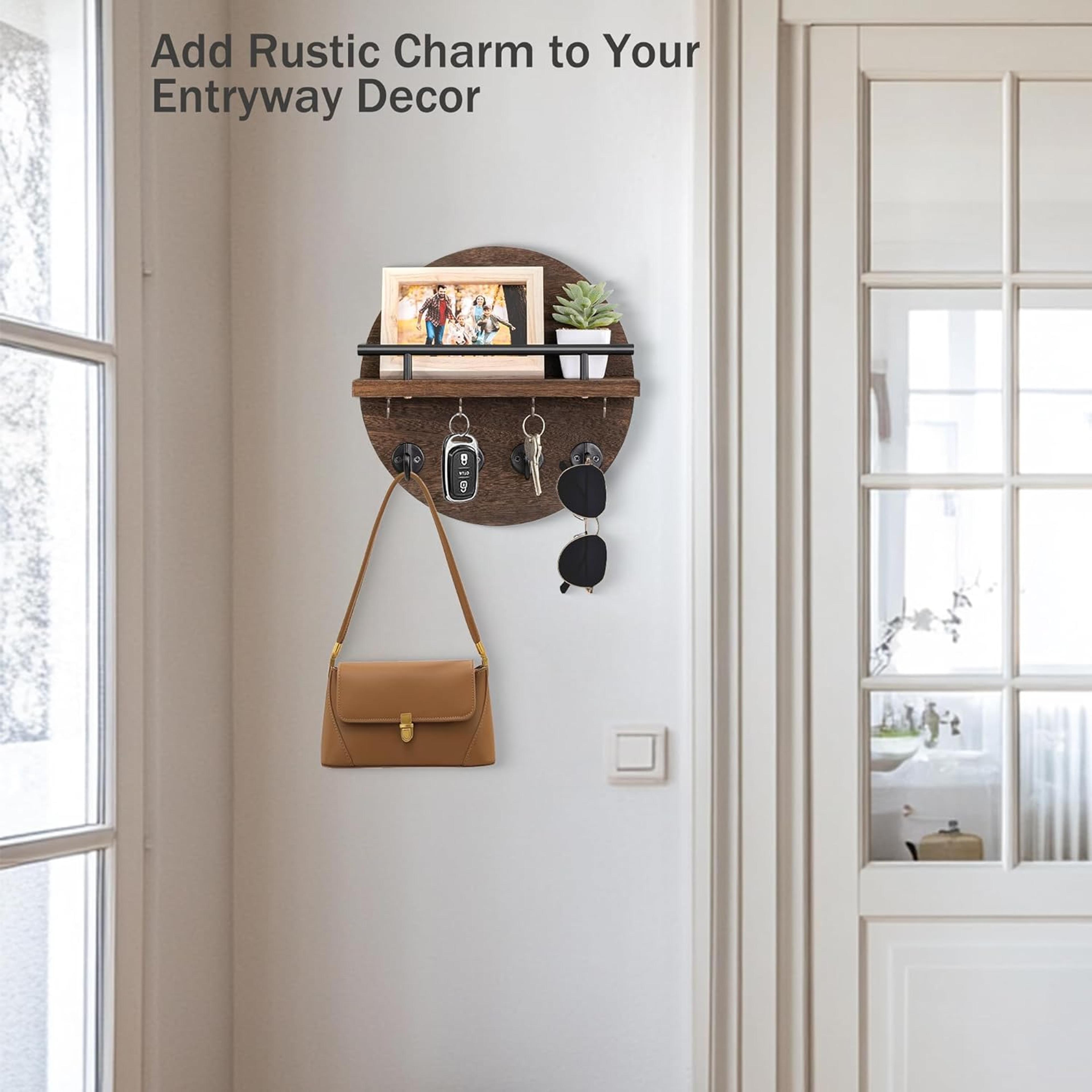 Rustic Wood Key Holder For Wall With Shelf And Hooks Entryway Organizer 4