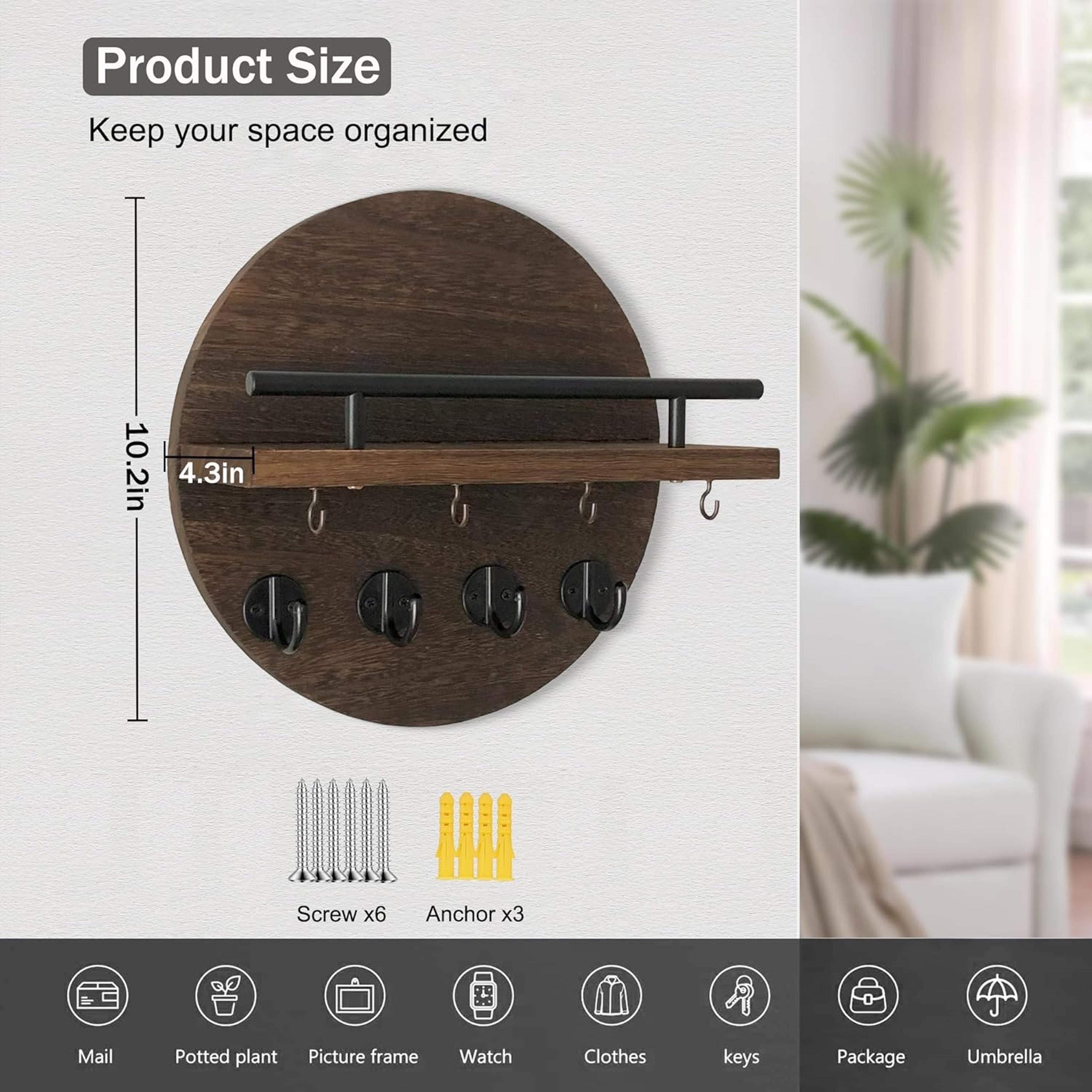 Rustic Wood Key Holder For Wall With Shelf And Hooks Entryway Organizer 5