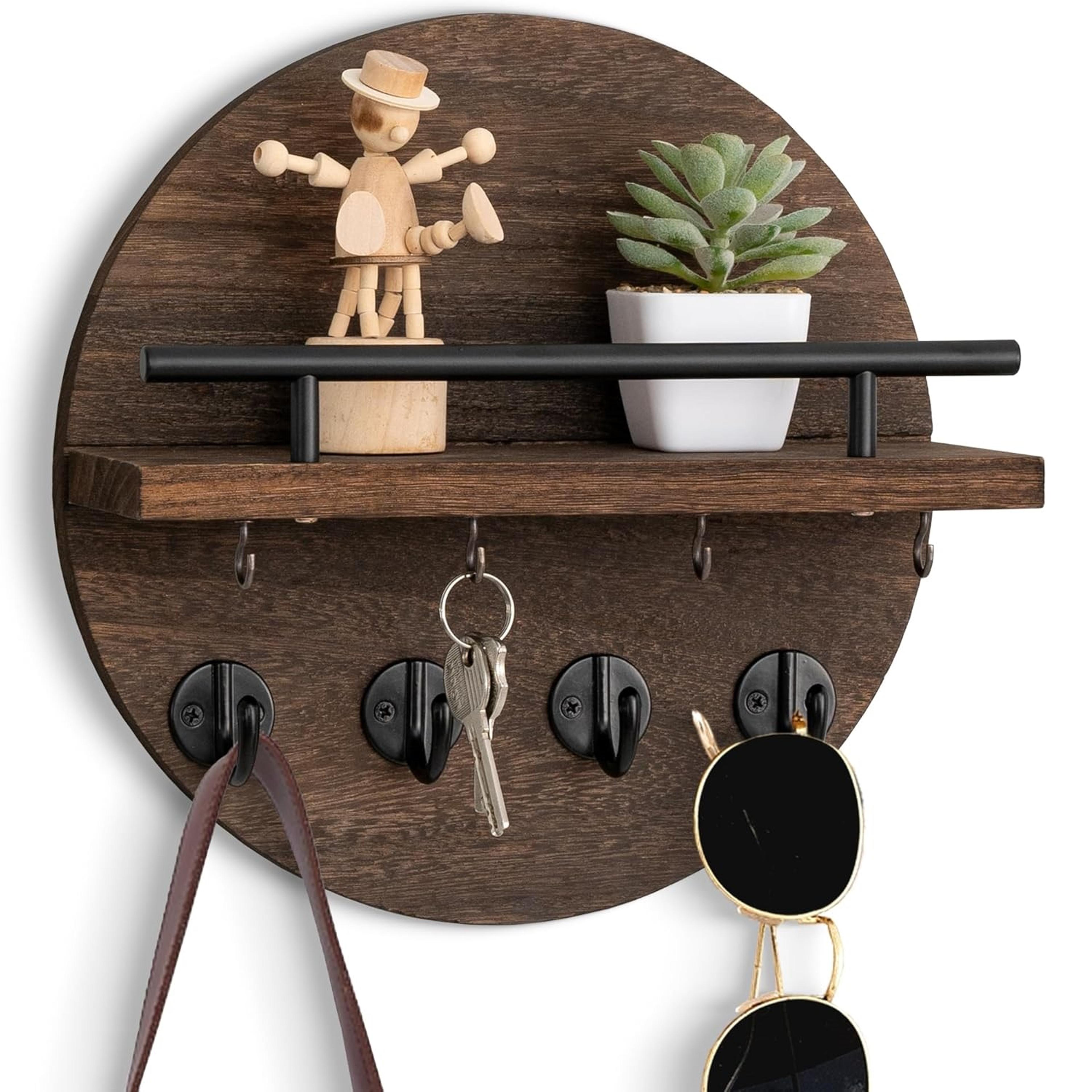Rustic Wood Key Holder For Wall With Shelf And Hooks Entryway Organizer 7