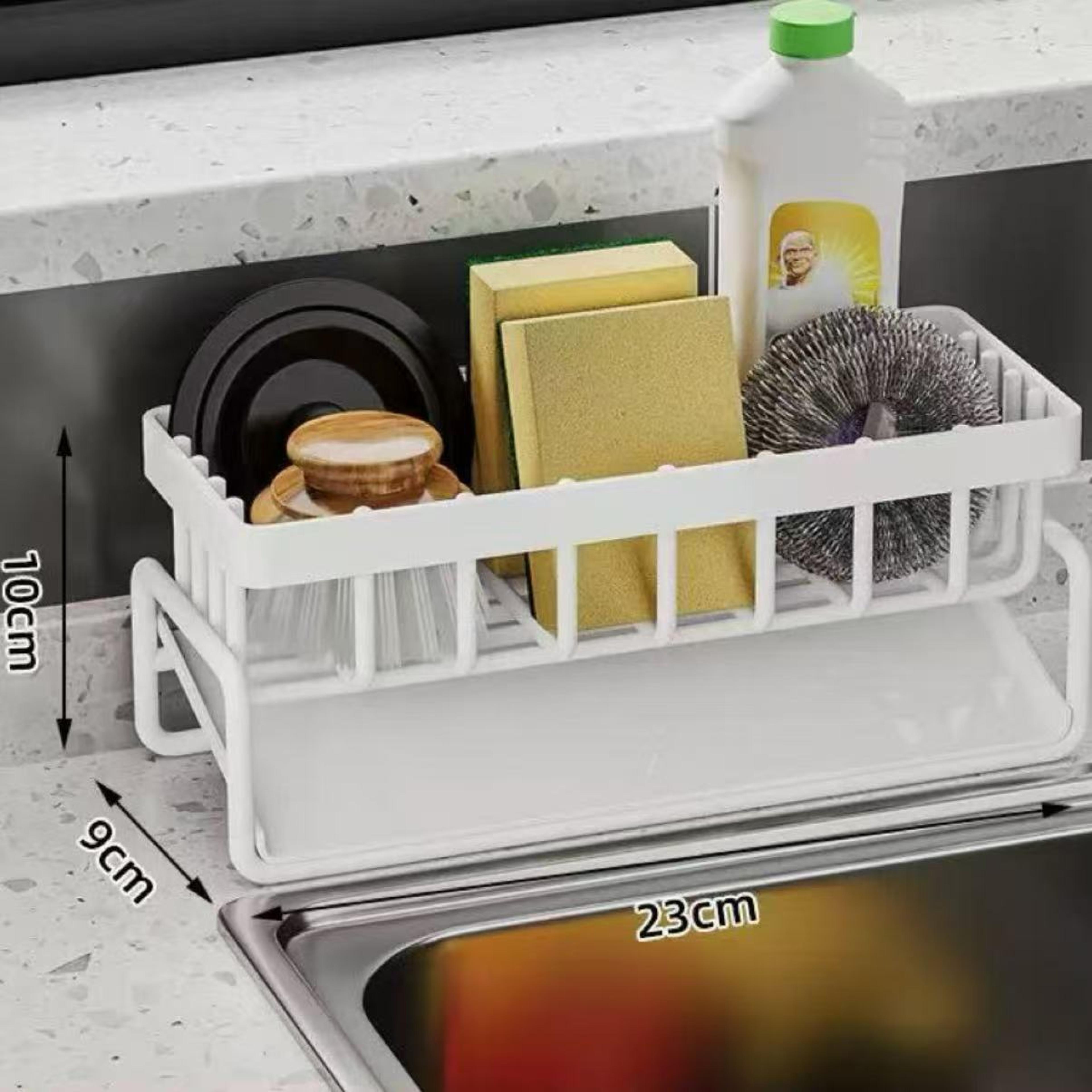 Self Draining Kitchen Sink Caddy Organizer With Sponge Holder And Towel Rack 4