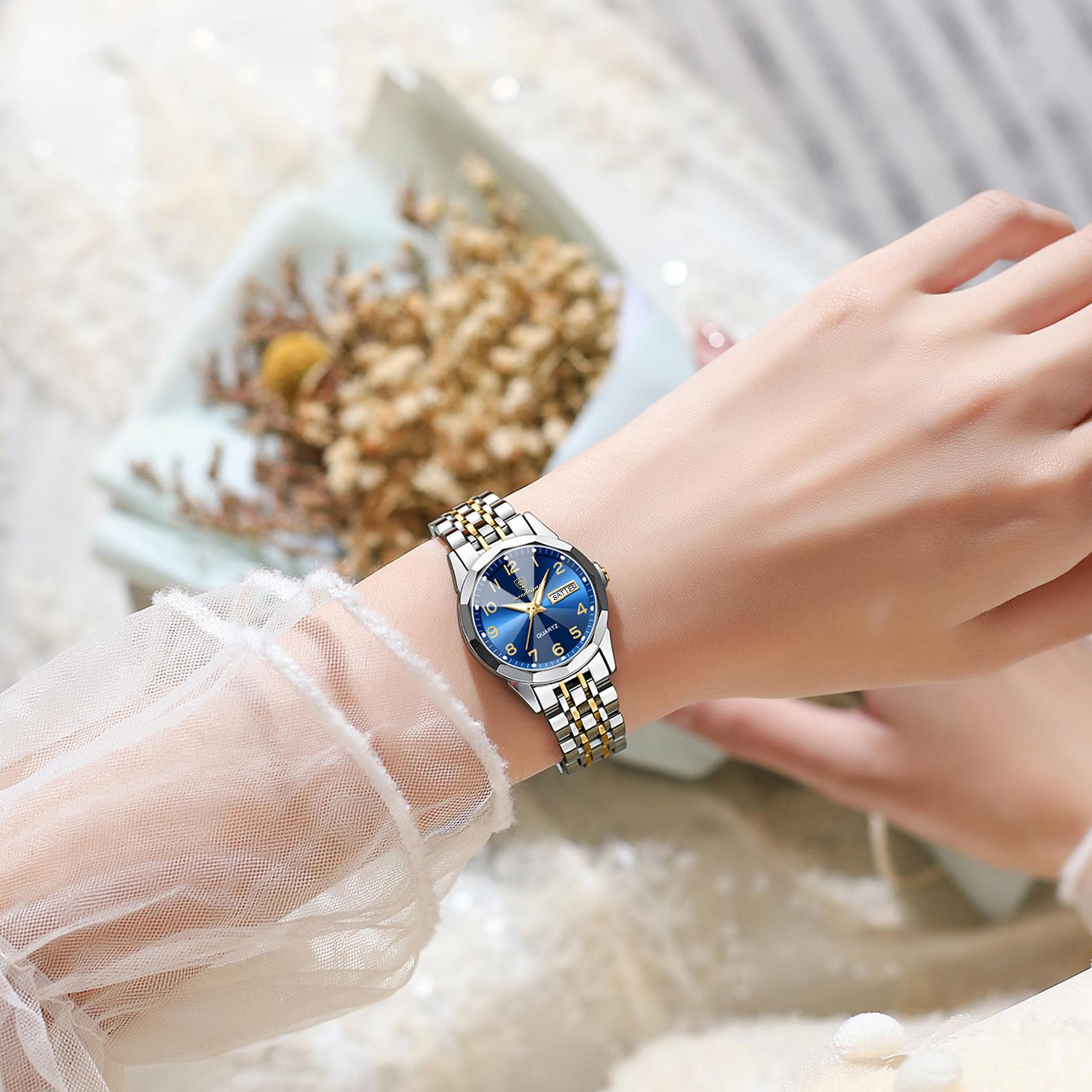 elegant women quartz watch waterproof luminous stainless steel date week watch