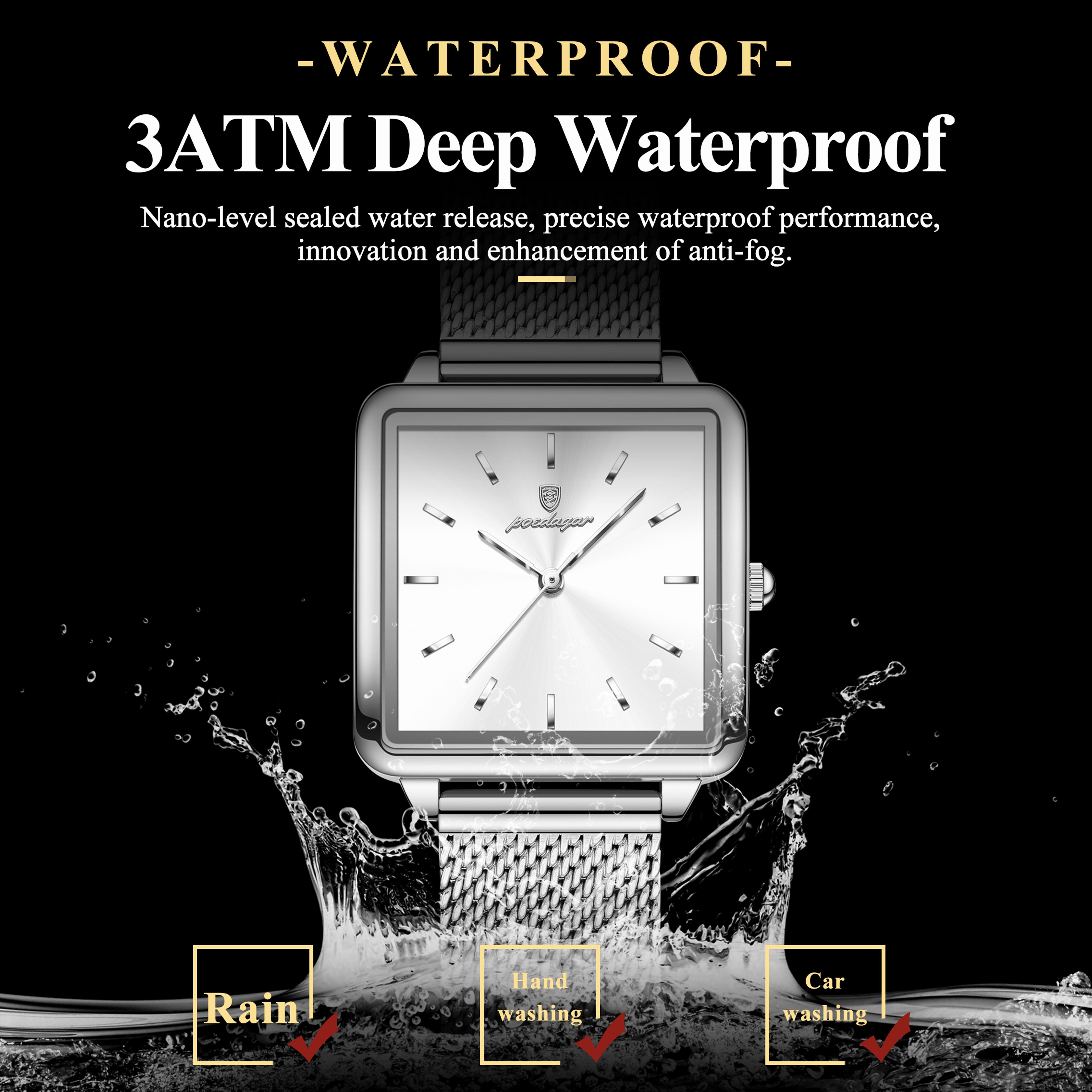 Elegant Square Women Quartz Watch Waterproof Stainless Steel Mesh Wristwatch 1
