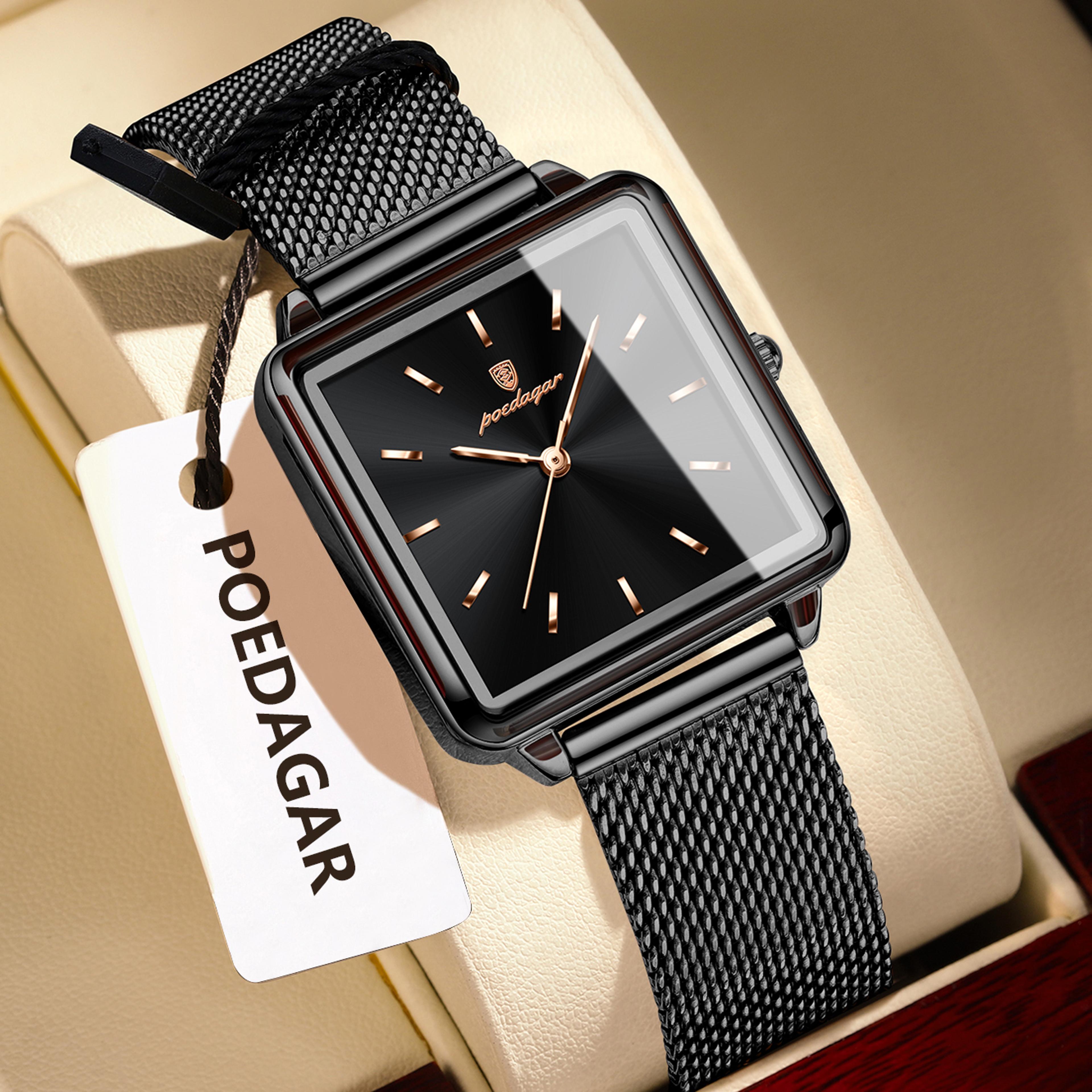 Elegant Square Women Quartz Watch Waterproof Stainless Steel Mesh Wristwatch 4