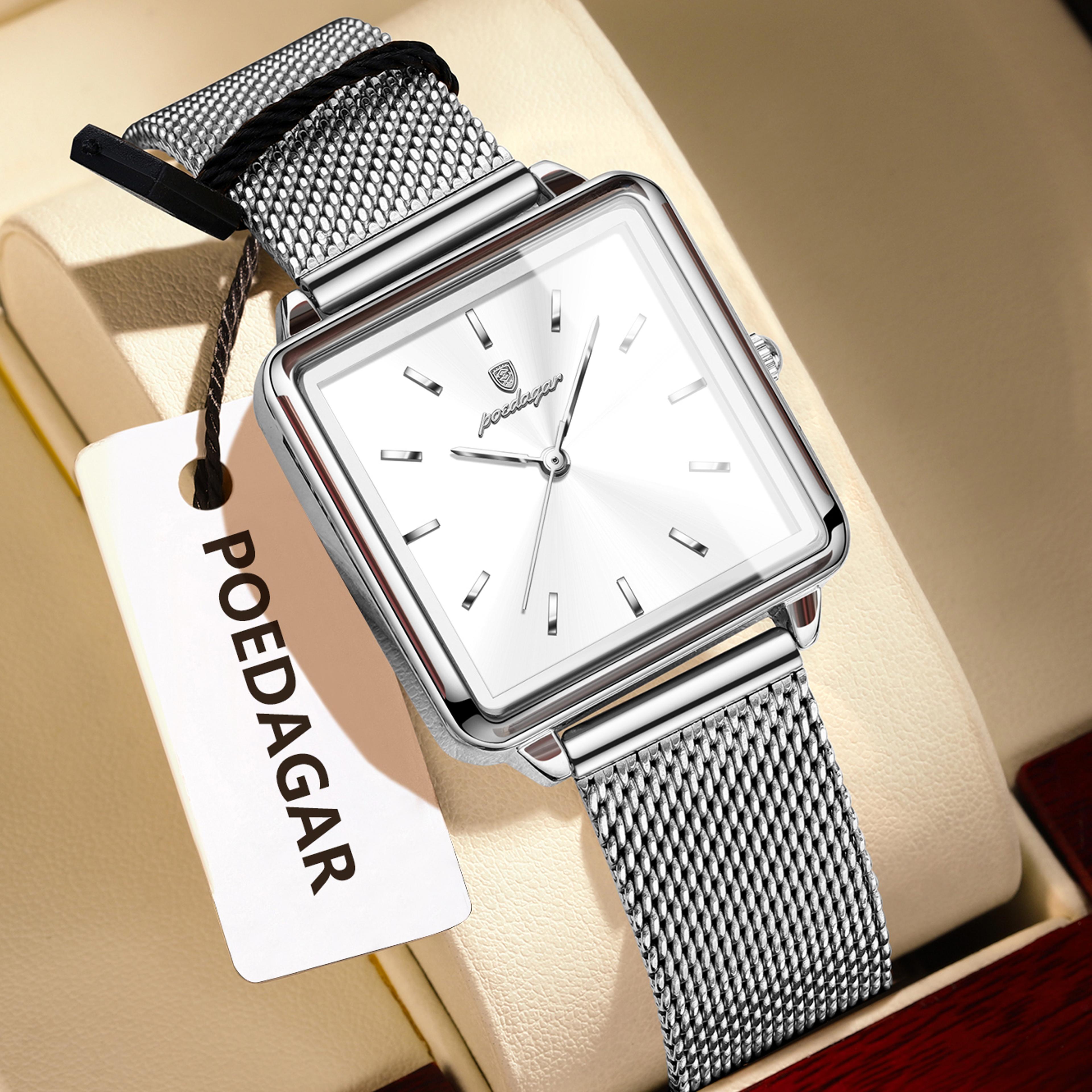 Elegant Square Women Quartz Watch Waterproof Stainless Steel Mesh Wristwatch 9