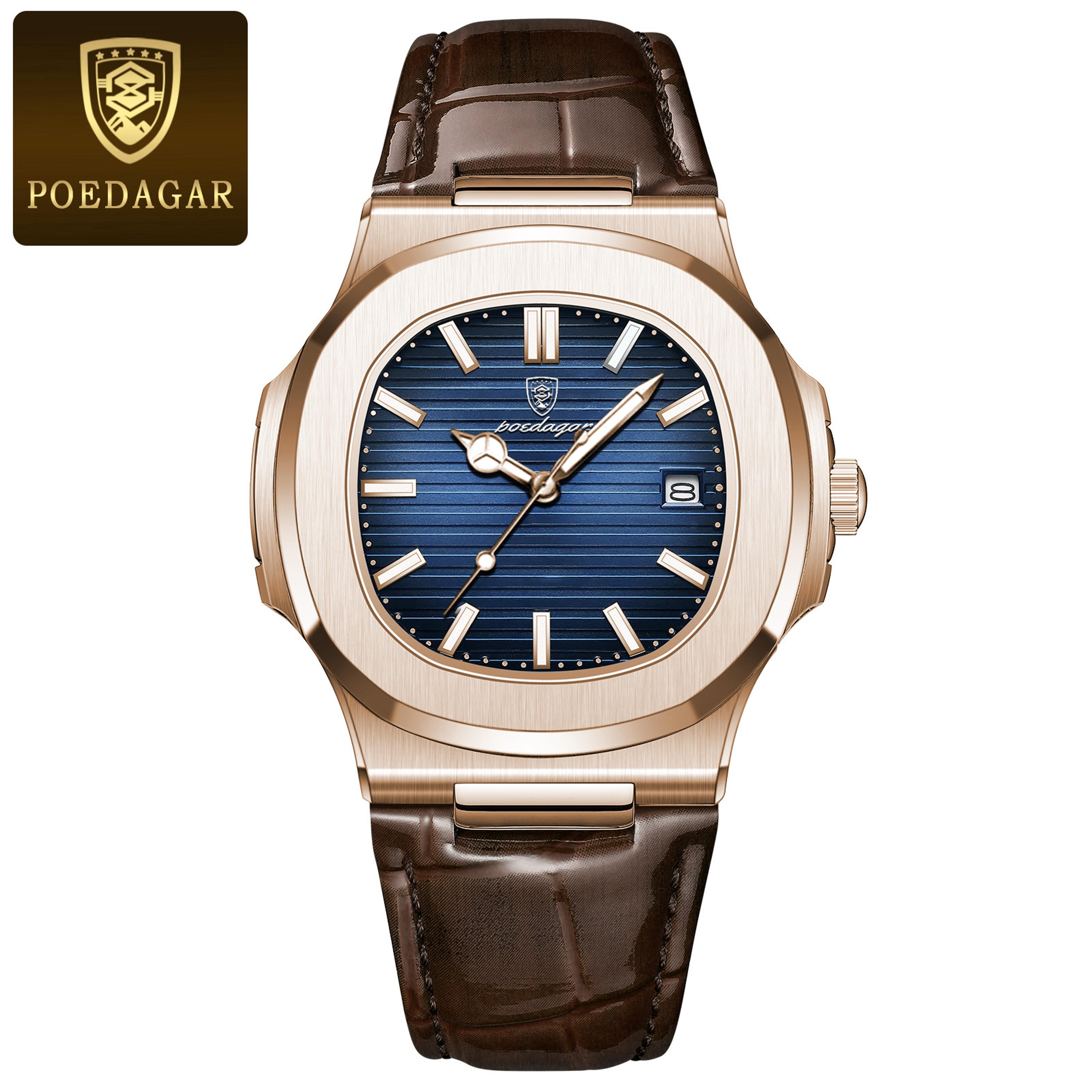 Luxury Square Men Quartz Watch Waterproof Luminous Date Leather Wristwatch 7