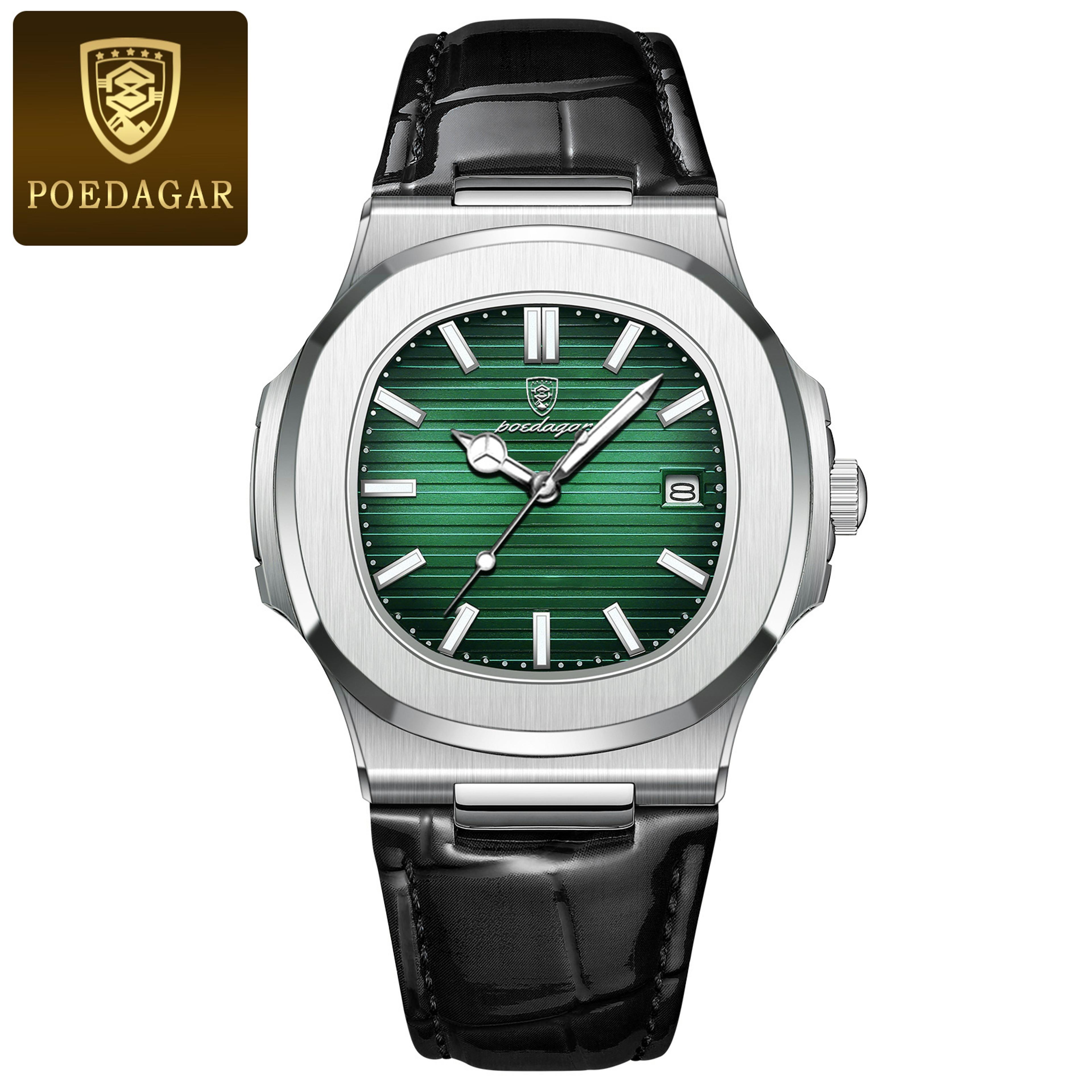 Luxury Square Men Quartz Watch Waterproof Luminous Date Leather Wristwatch 9