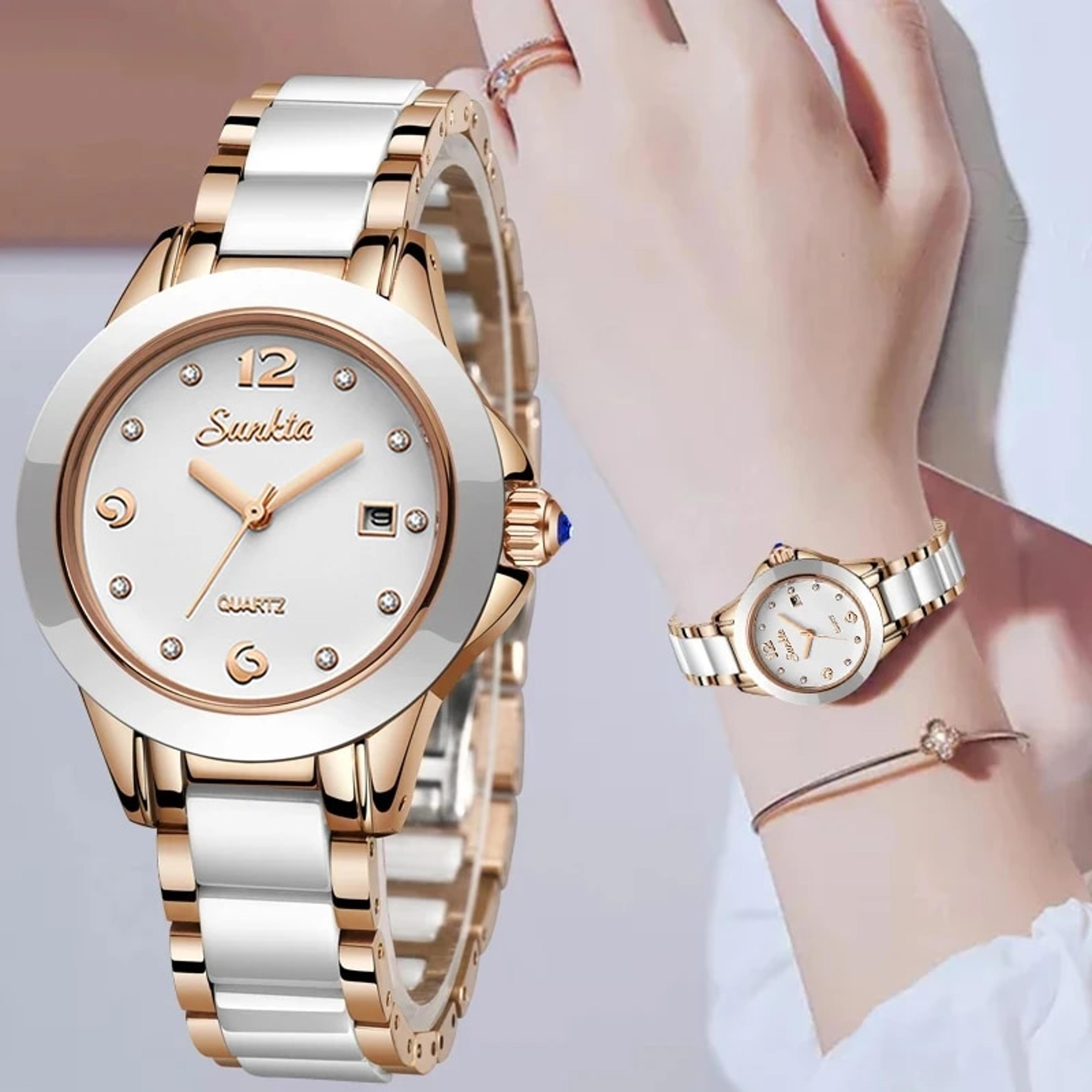 rose gold women watch waterproof quartz bracelet watch with date display