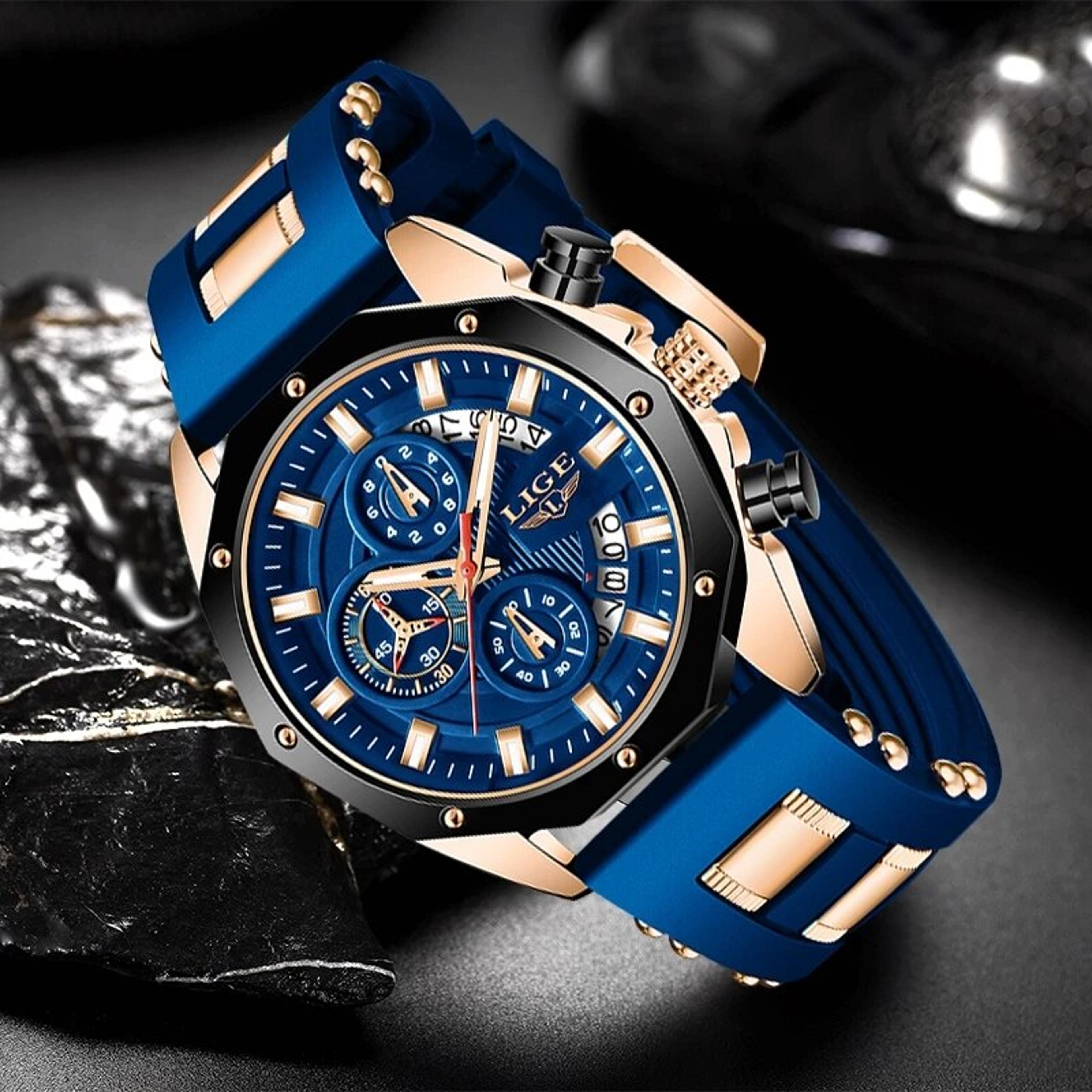 mens chronograph watch waterproof quartz sports watch & silicone strap