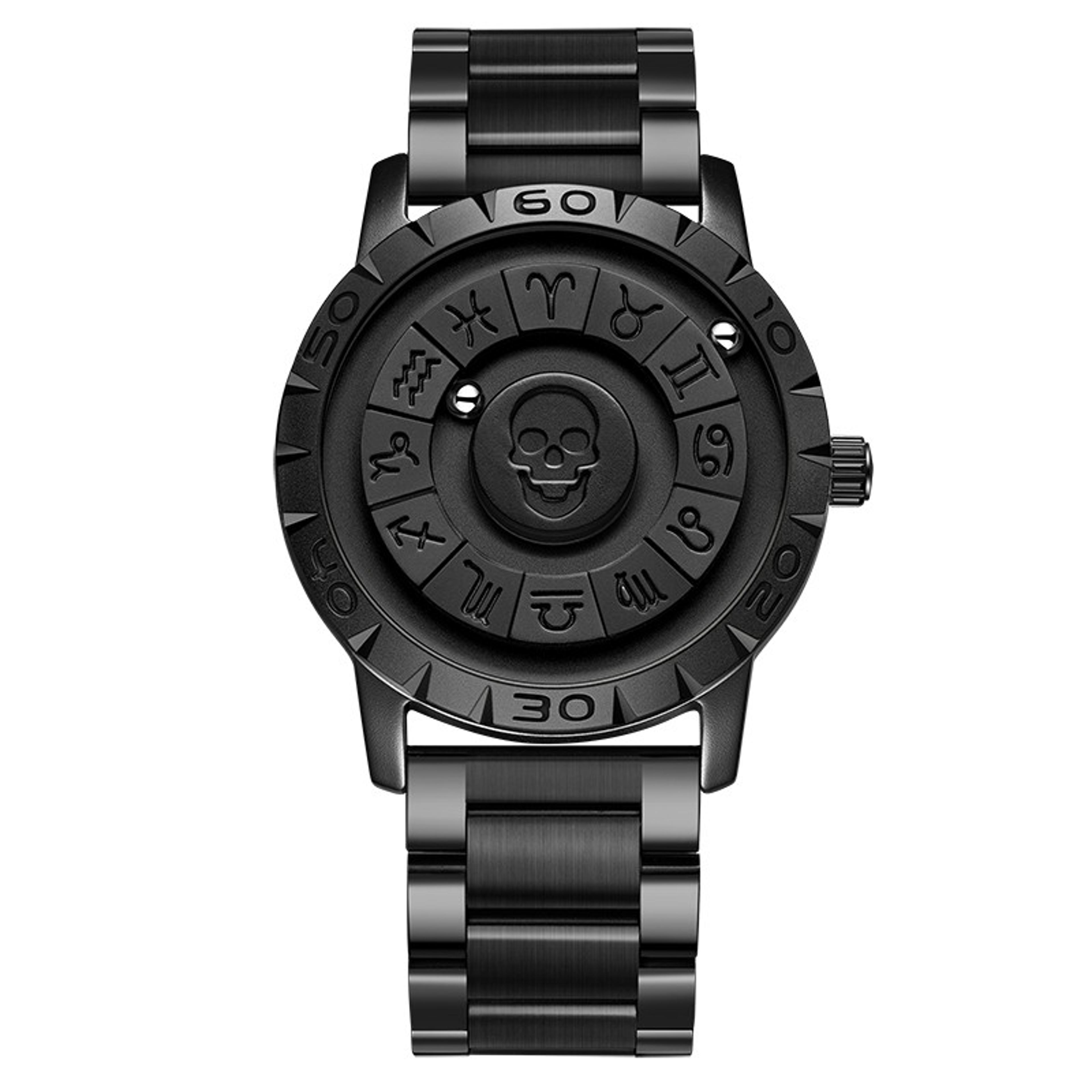 Magnetic Rolling Pointer Leather Quartz Watch For Men 12