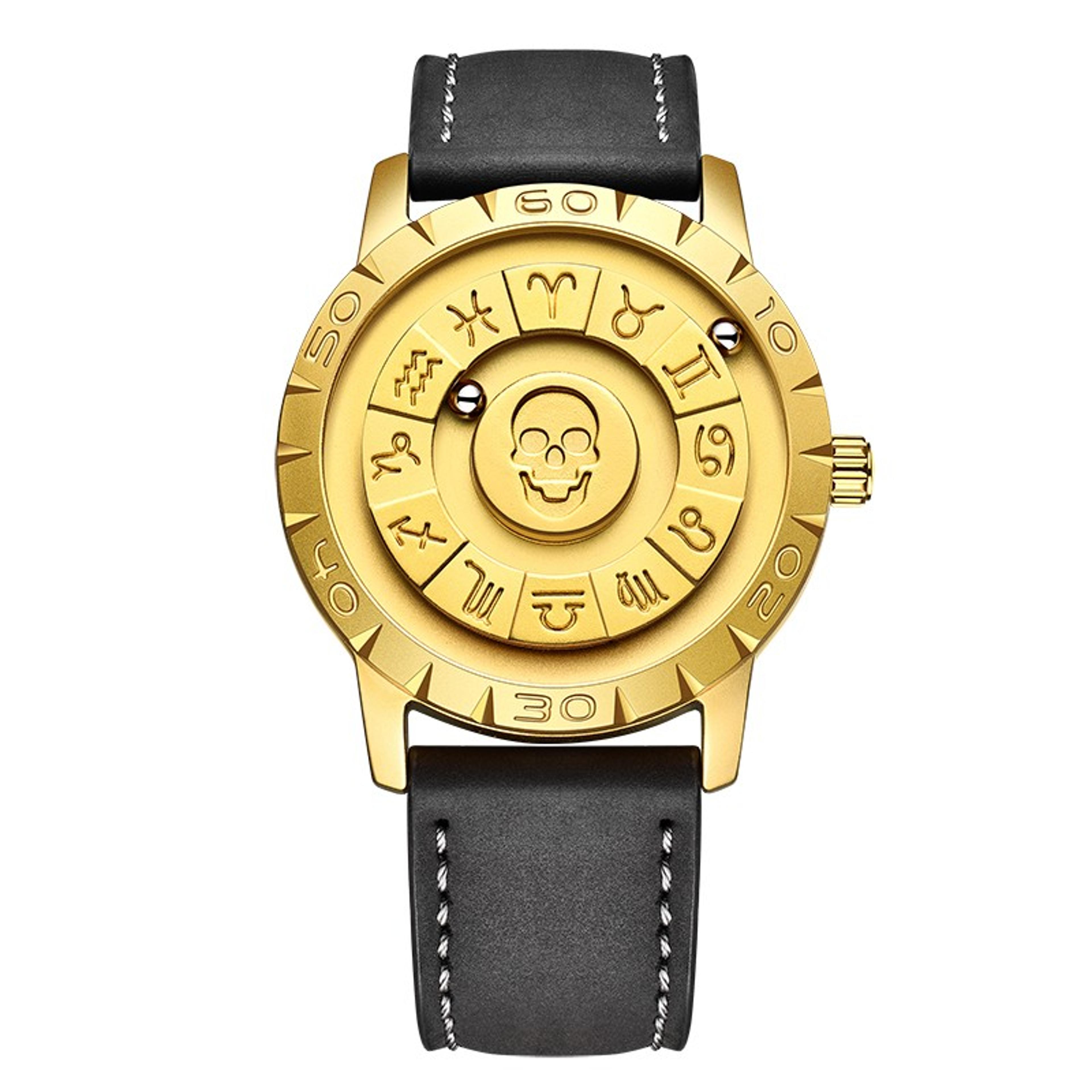 Magnetic Rolling Pointer Leather Quartz Watch For Men 14