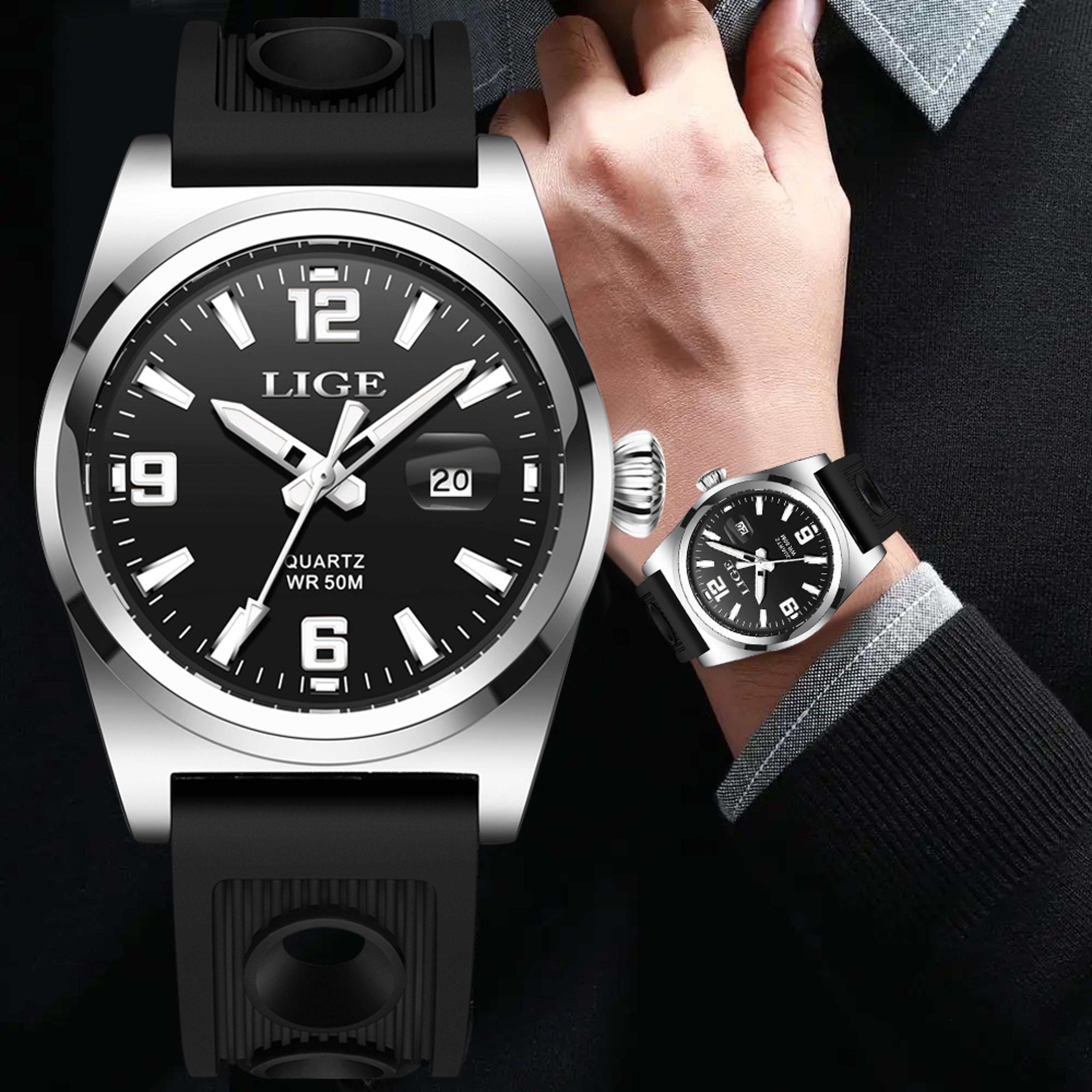 waterproof sports watch for men with automatic date luminous dial and silicone strap