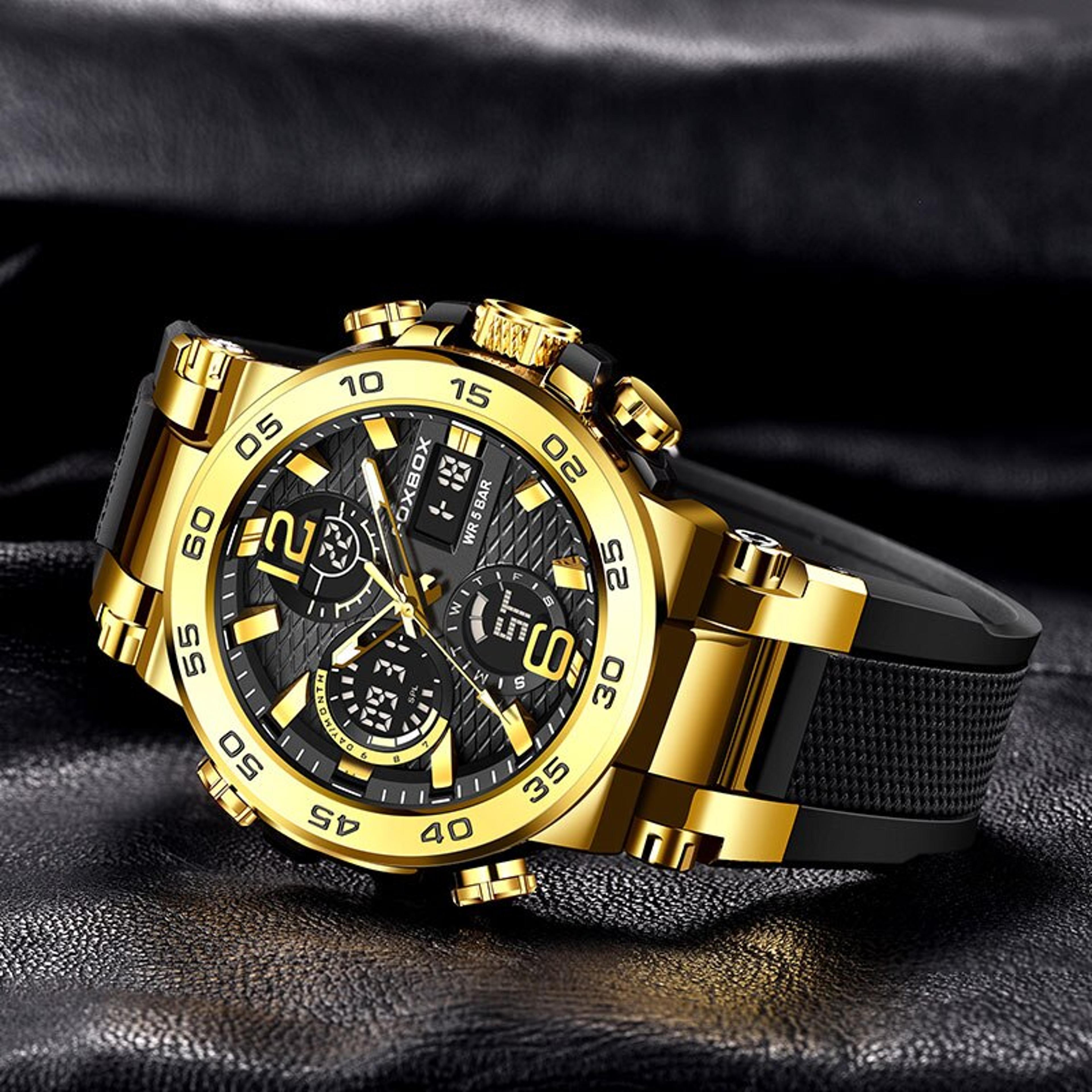 mens chronograph watch waterproof diver sport watch with dual display