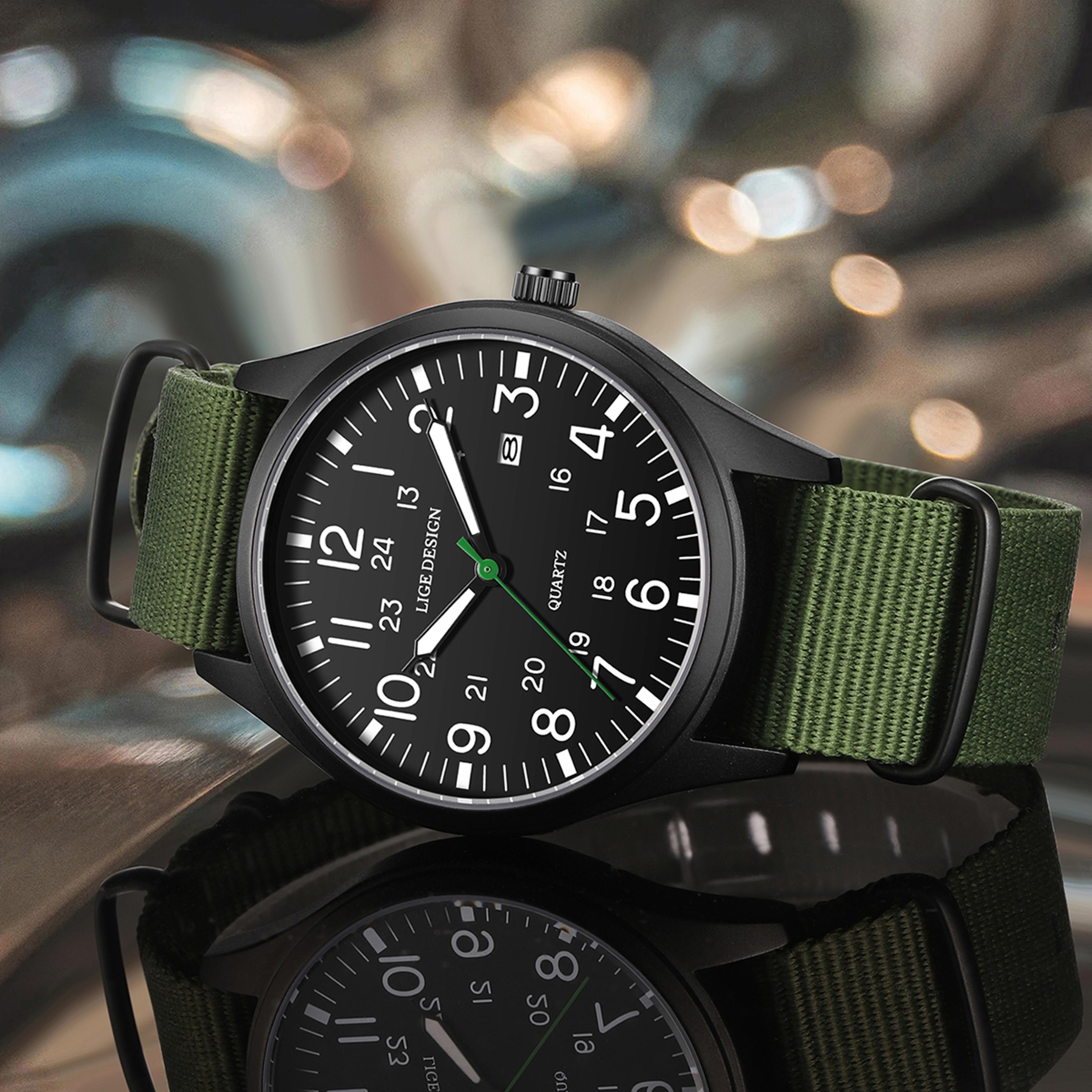 men outdoor sports quartz watch waterproof luminous chronograph nylon strap