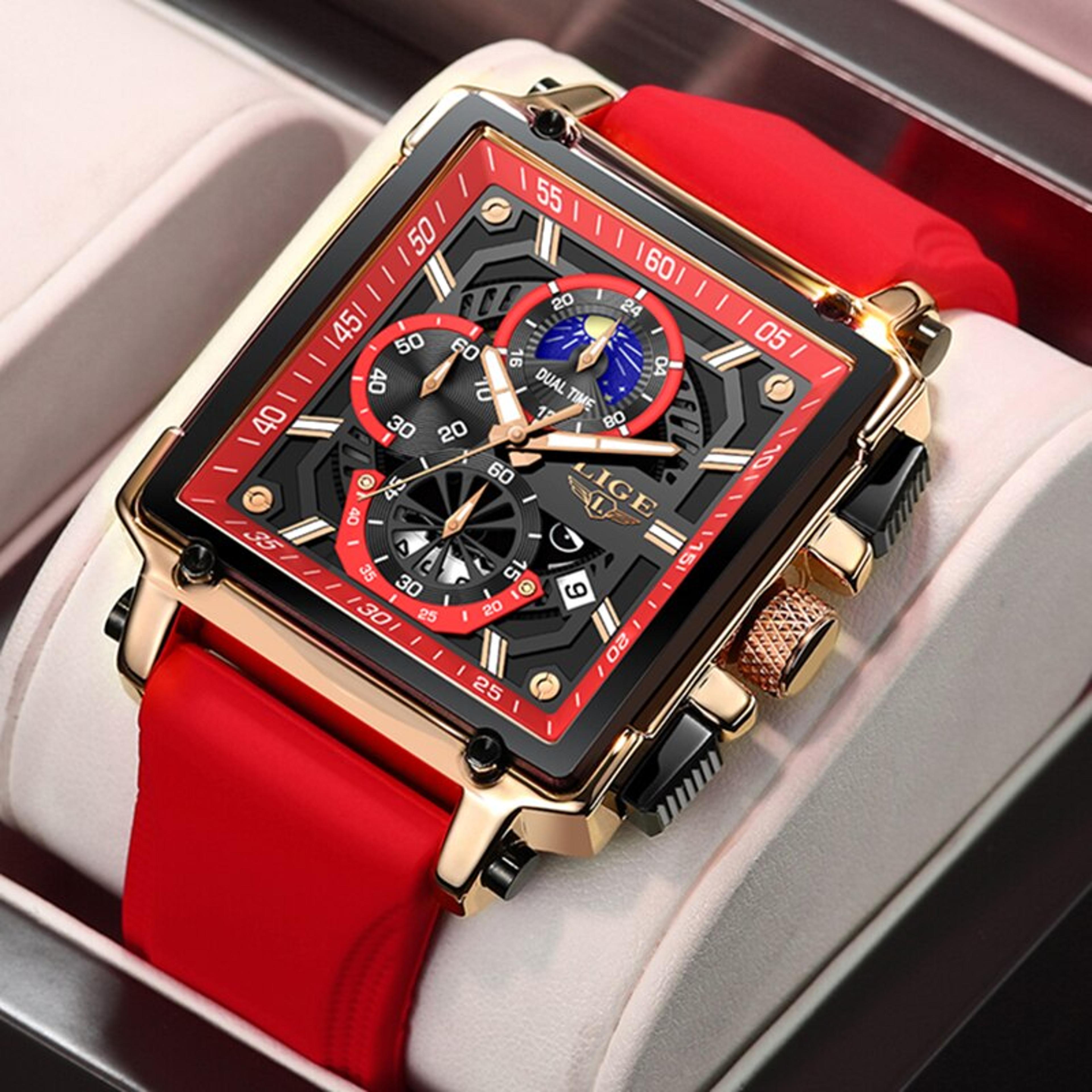men chronograph watch waterproof quartz sports watch & silicone strap