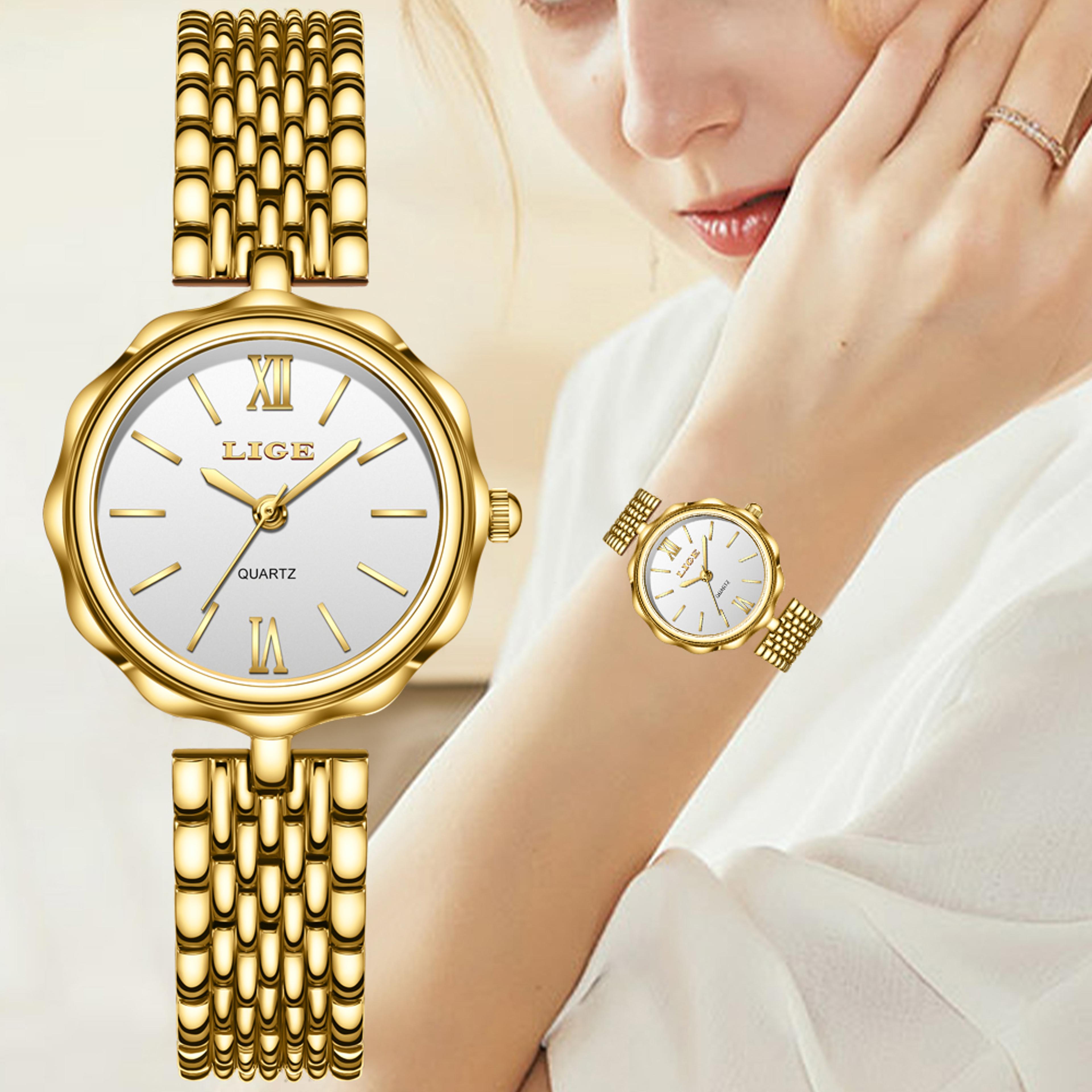 luxury gold watch for women waterproof quartz stainless steel bracelet watch
