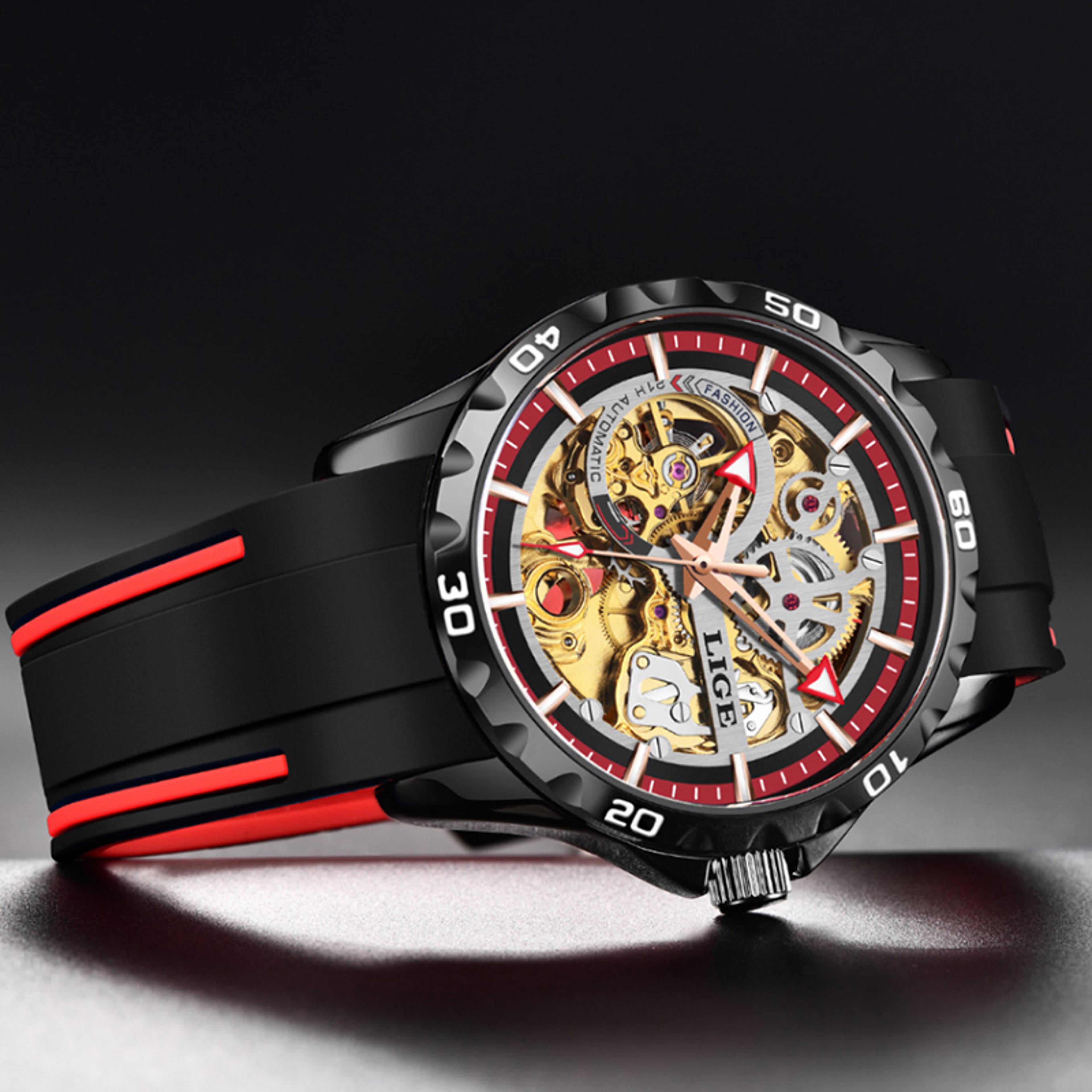 automatic skeleton watch for men waterproof luminous mechanical business wristwatch