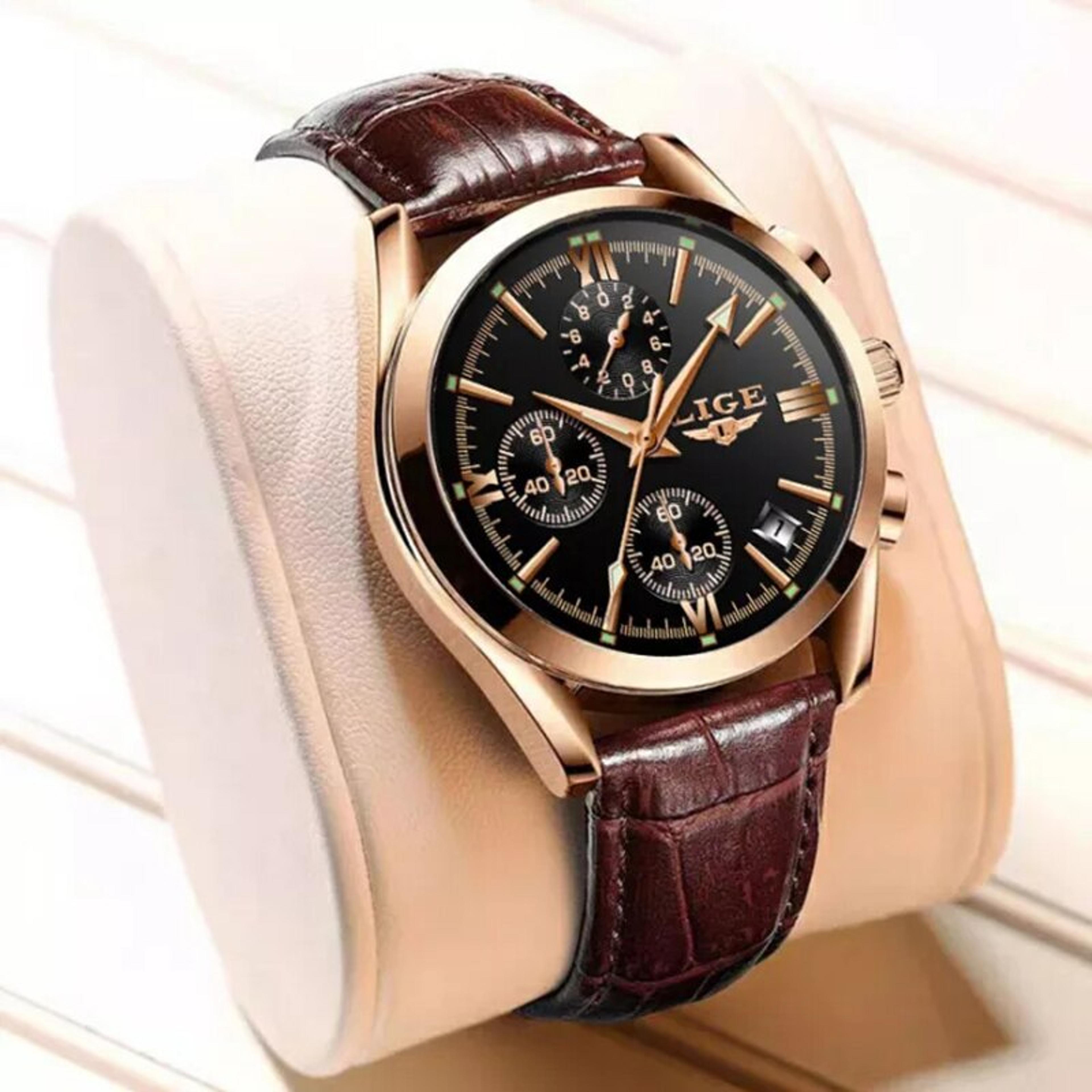 luxury military chronograph watch with premium leather strap