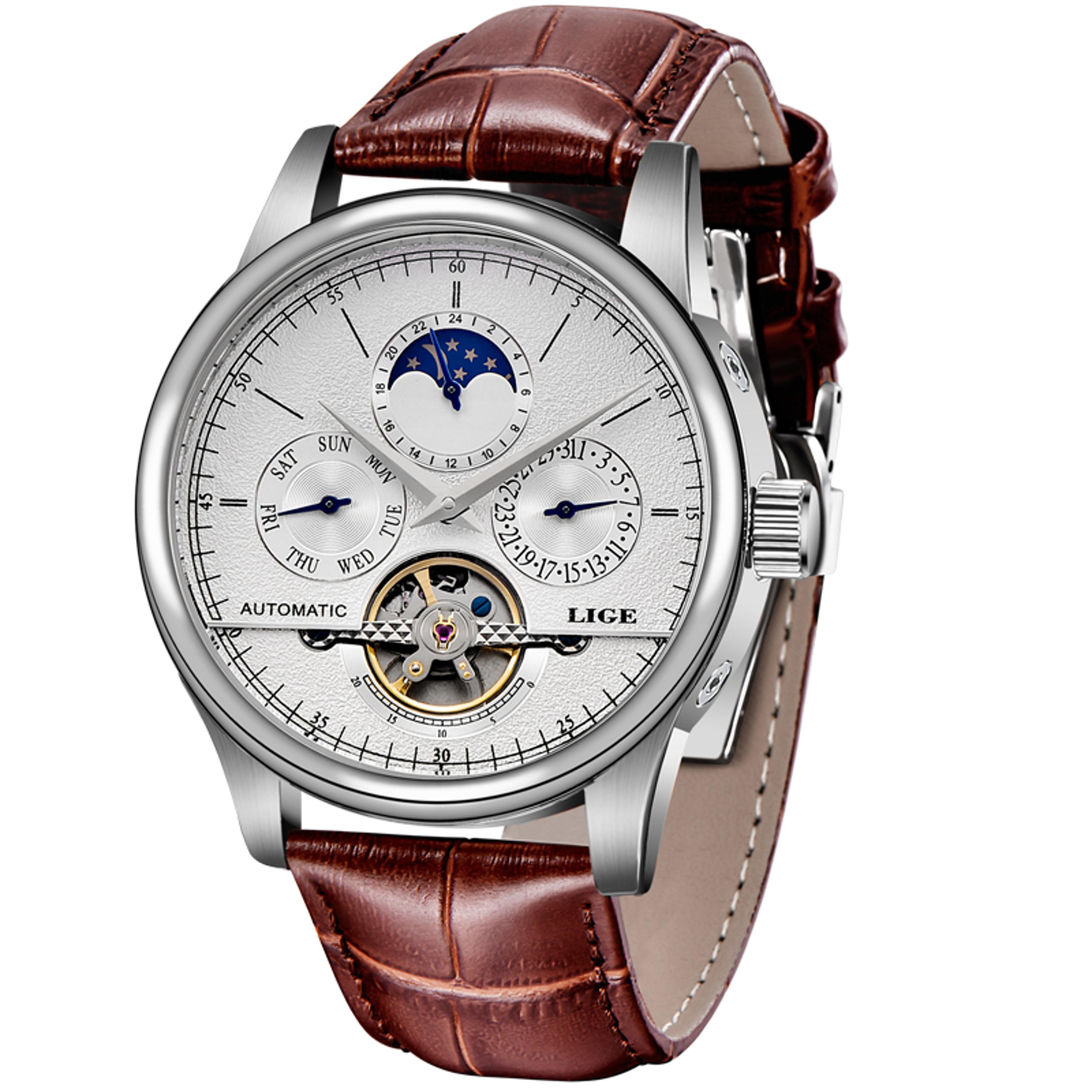 Automatic Mechanical Watch For Men With Tourbillon Display And Genuine Leather Strap 7