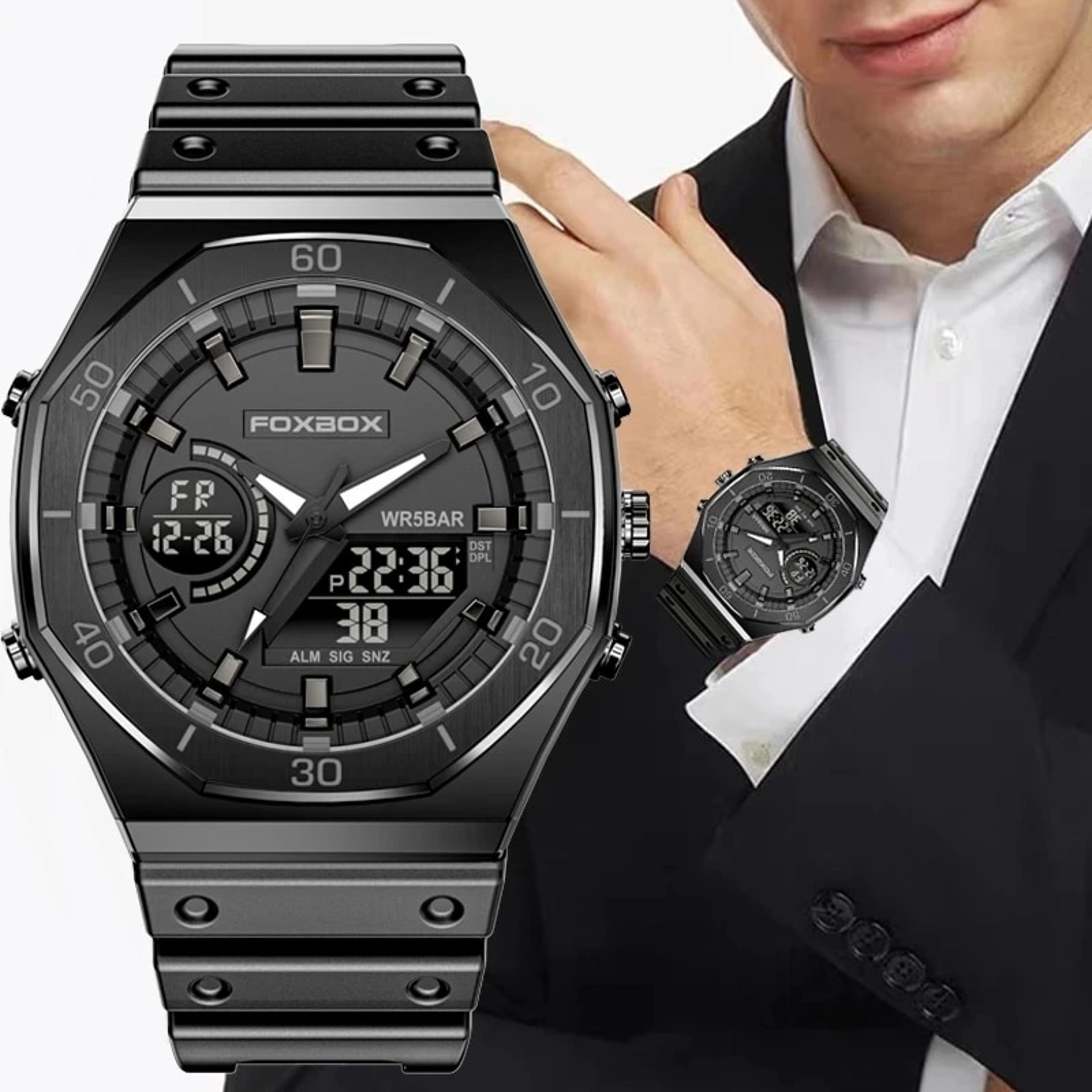 dual display sports watch for men waterproof chronograph quartz digital wrist watch