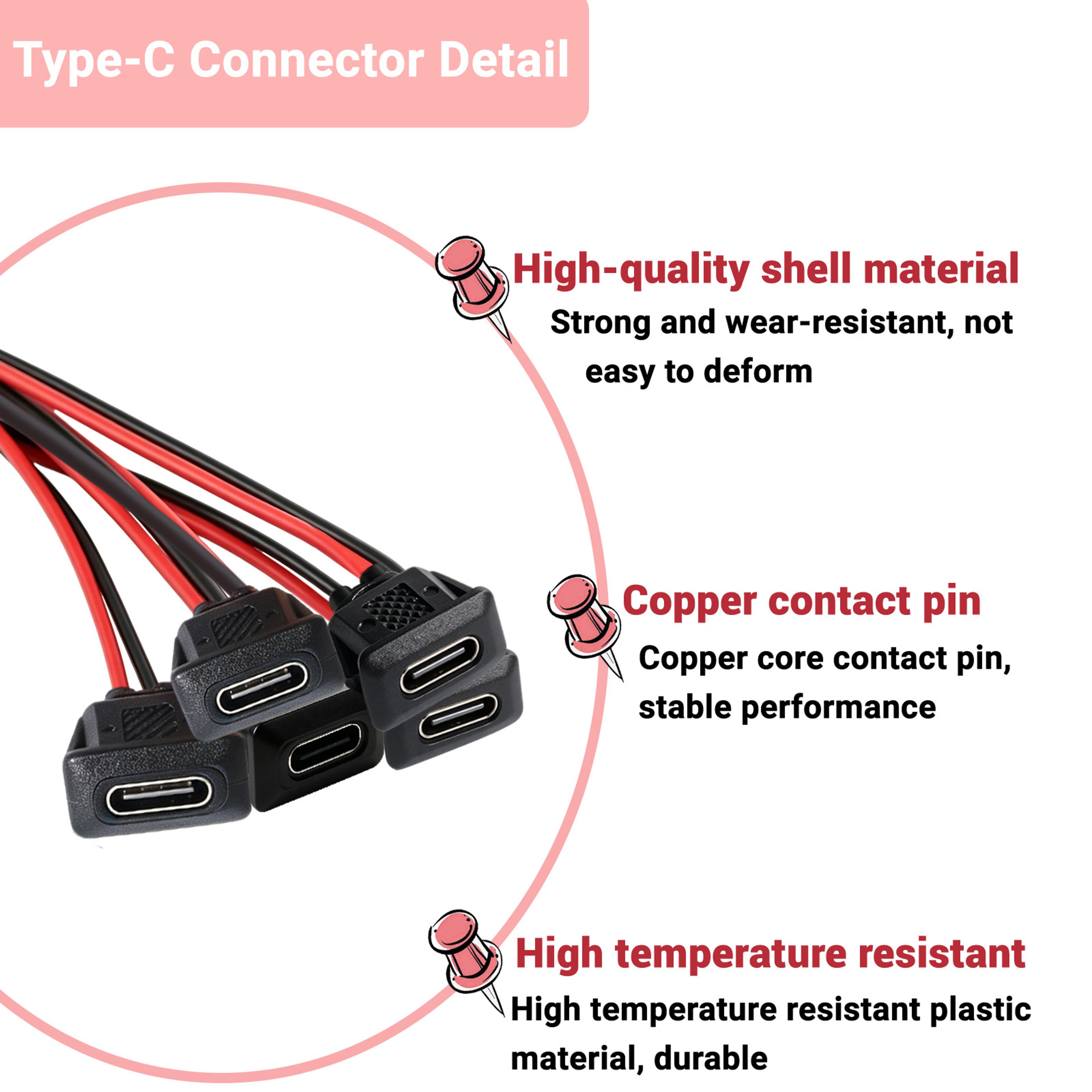 Waterproof USB C Female Connector Pin Panel Mount Charging Port 3