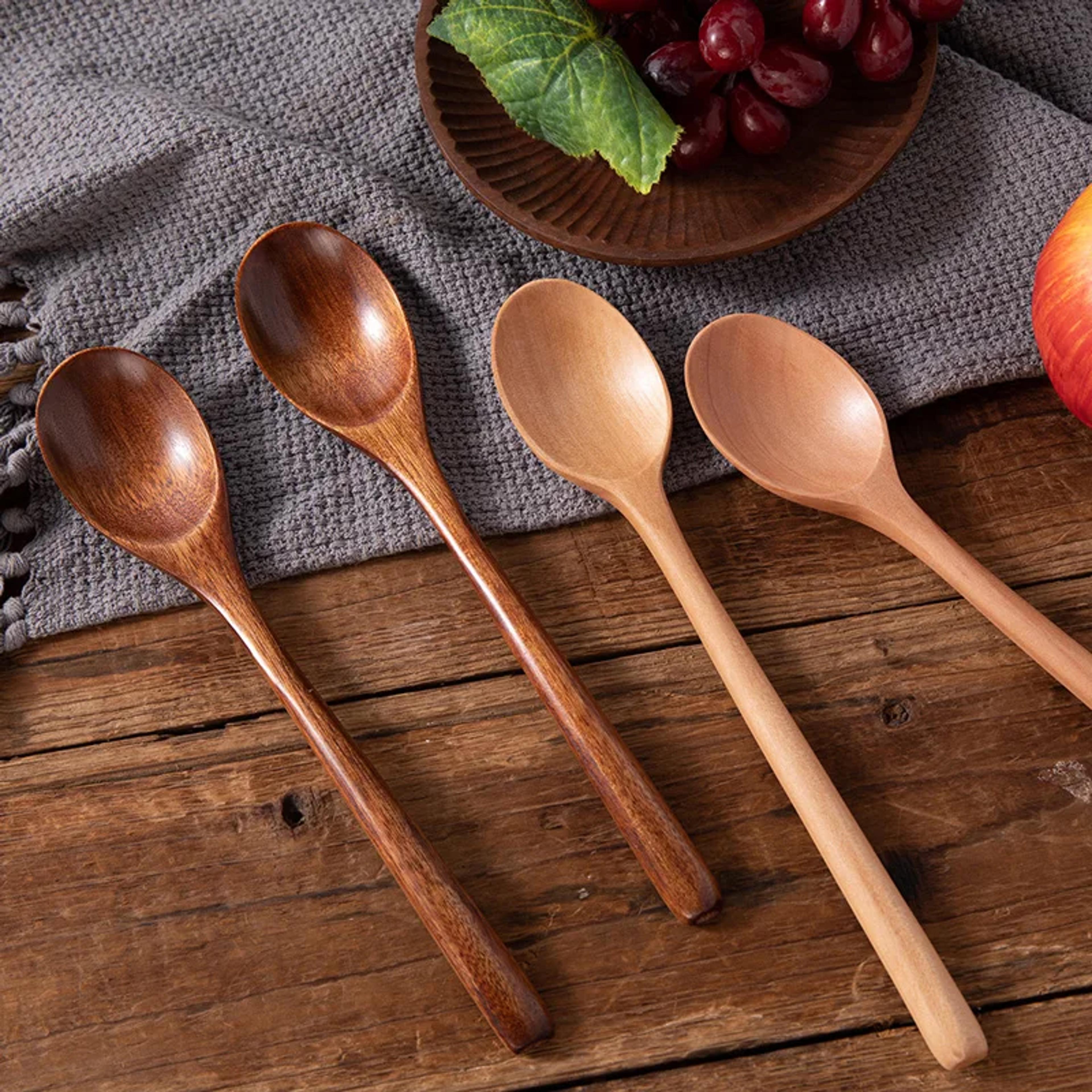 natural wooden spoon set for cooking soup and serving