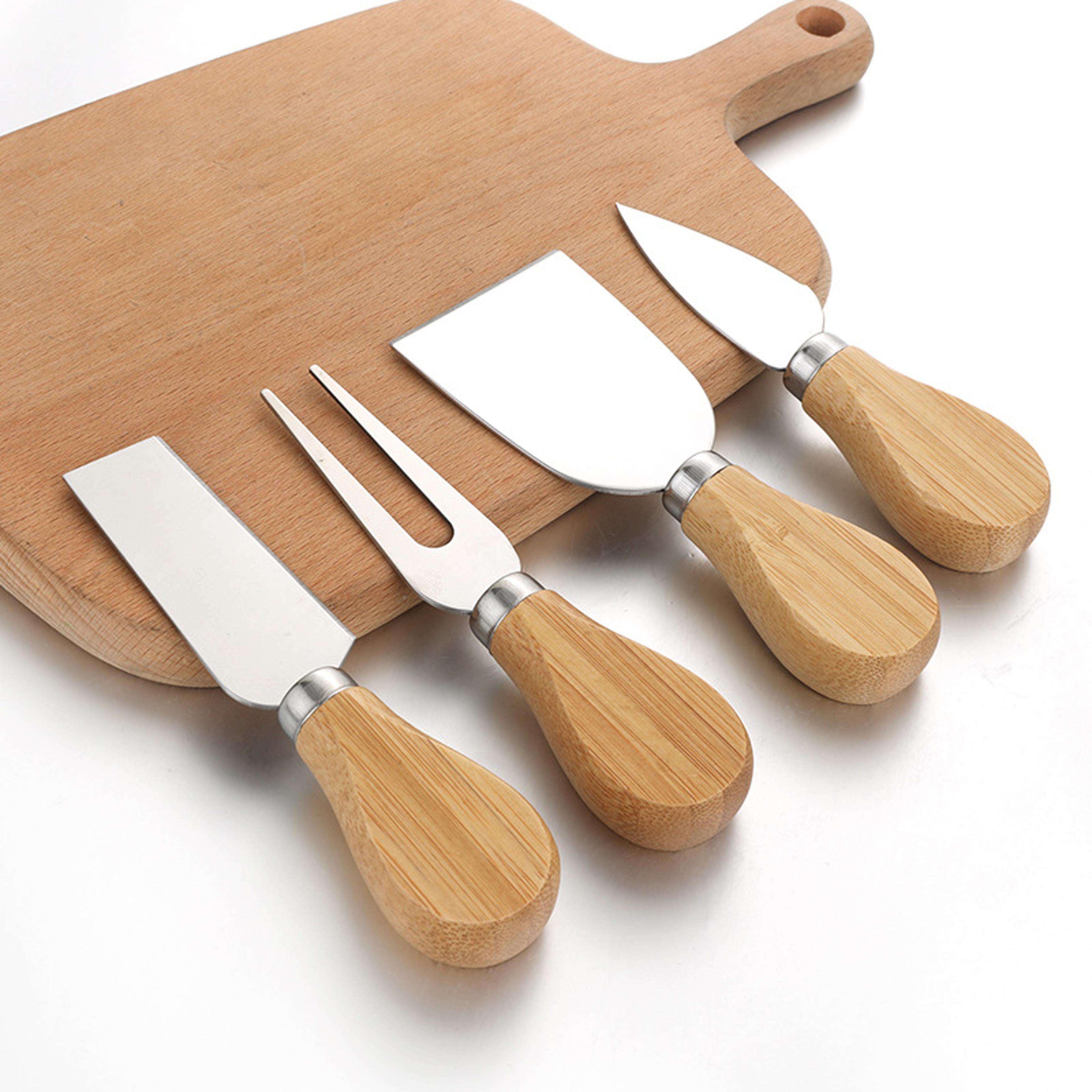 piece cheese knife set with stainless steel blades and oak handles