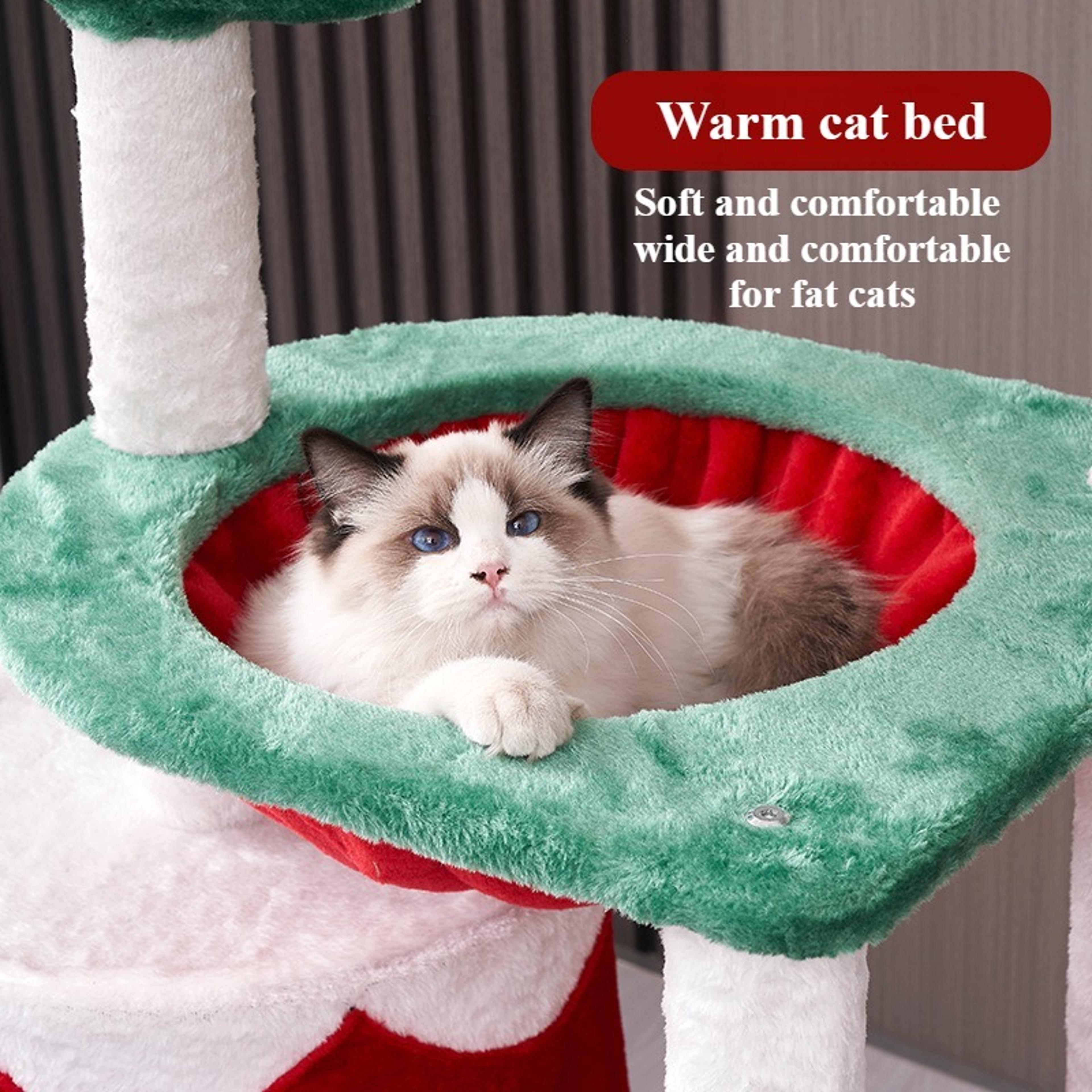 Christmas Tree Cat Tower Plush Cat Bed With Sisal Scratching Board 2