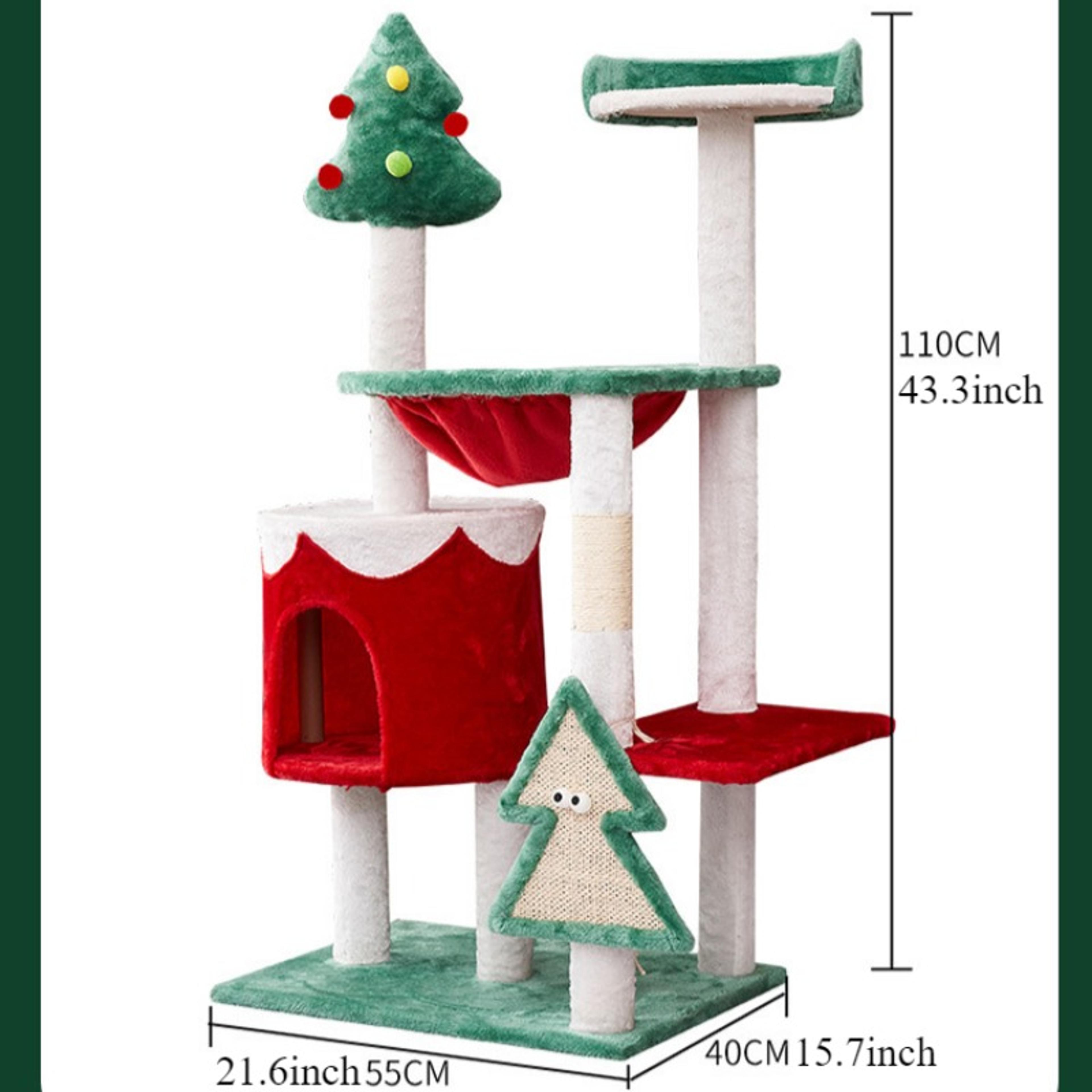 Christmas Tree Cat Tower Plush Cat Bed With Sisal Scratching Board 4