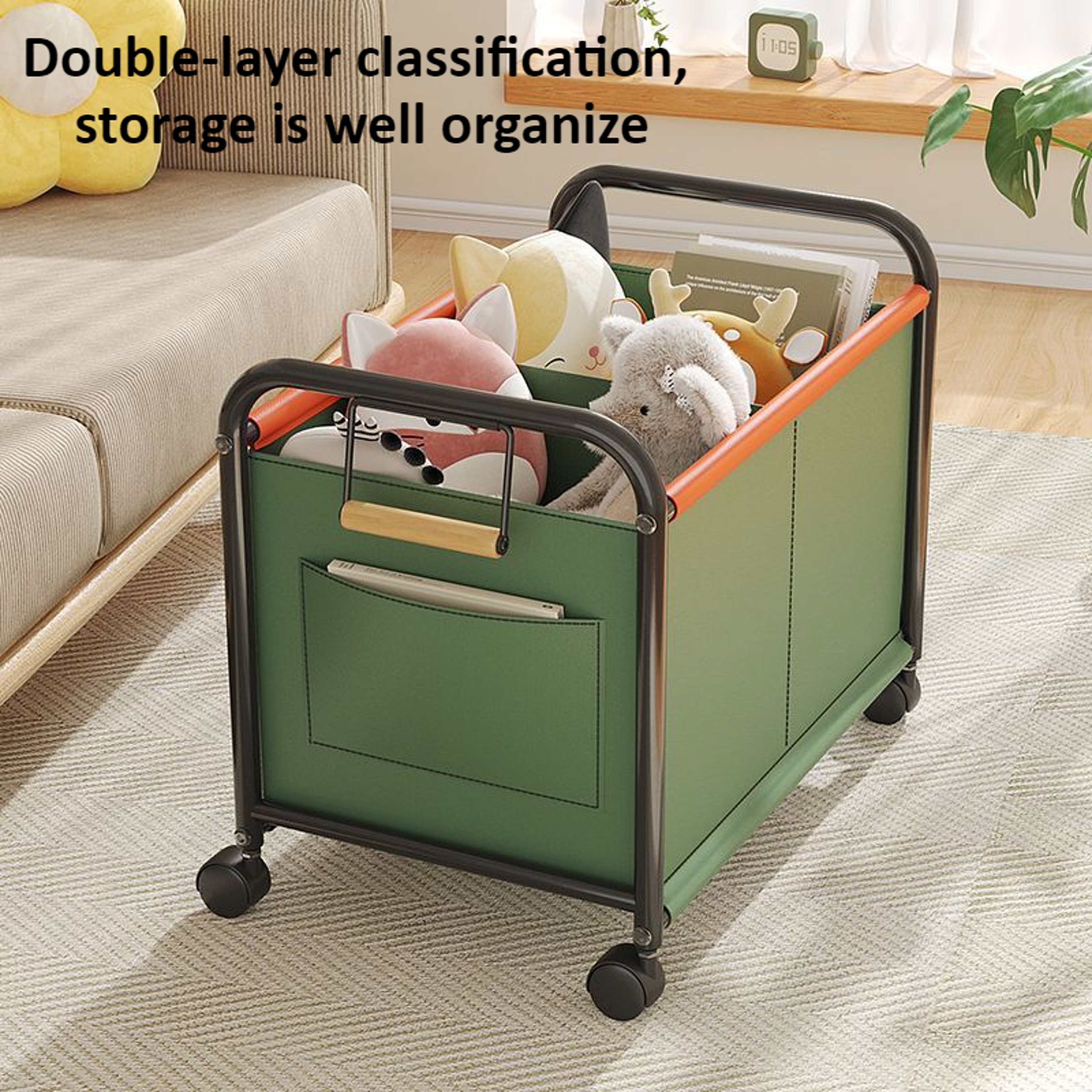 Large Capacity Rolling Toy Storage Basket With Four Wheels For Bedroom And Dorm Organization 4
