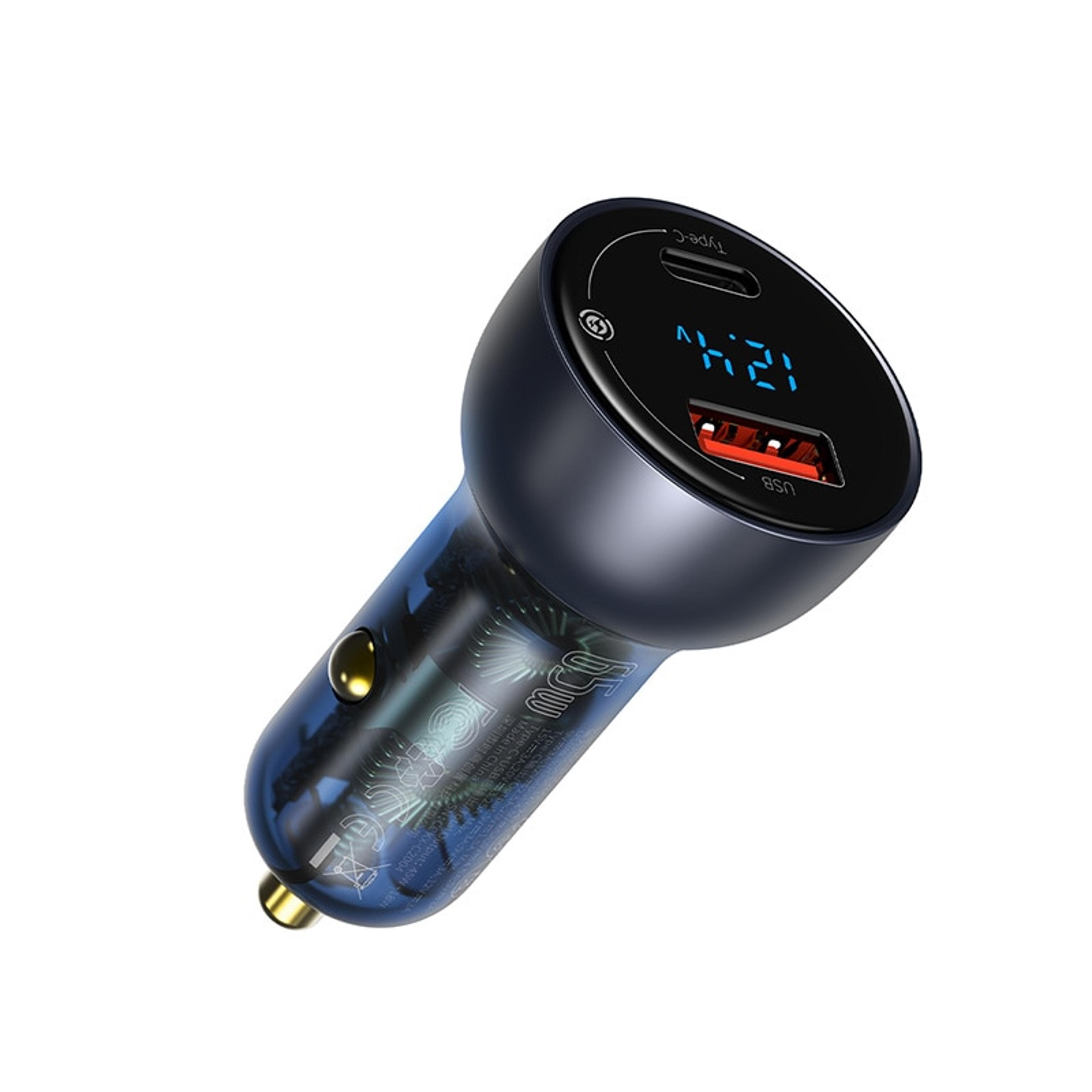 65w dual port usb-c car charger with pd and quick charge