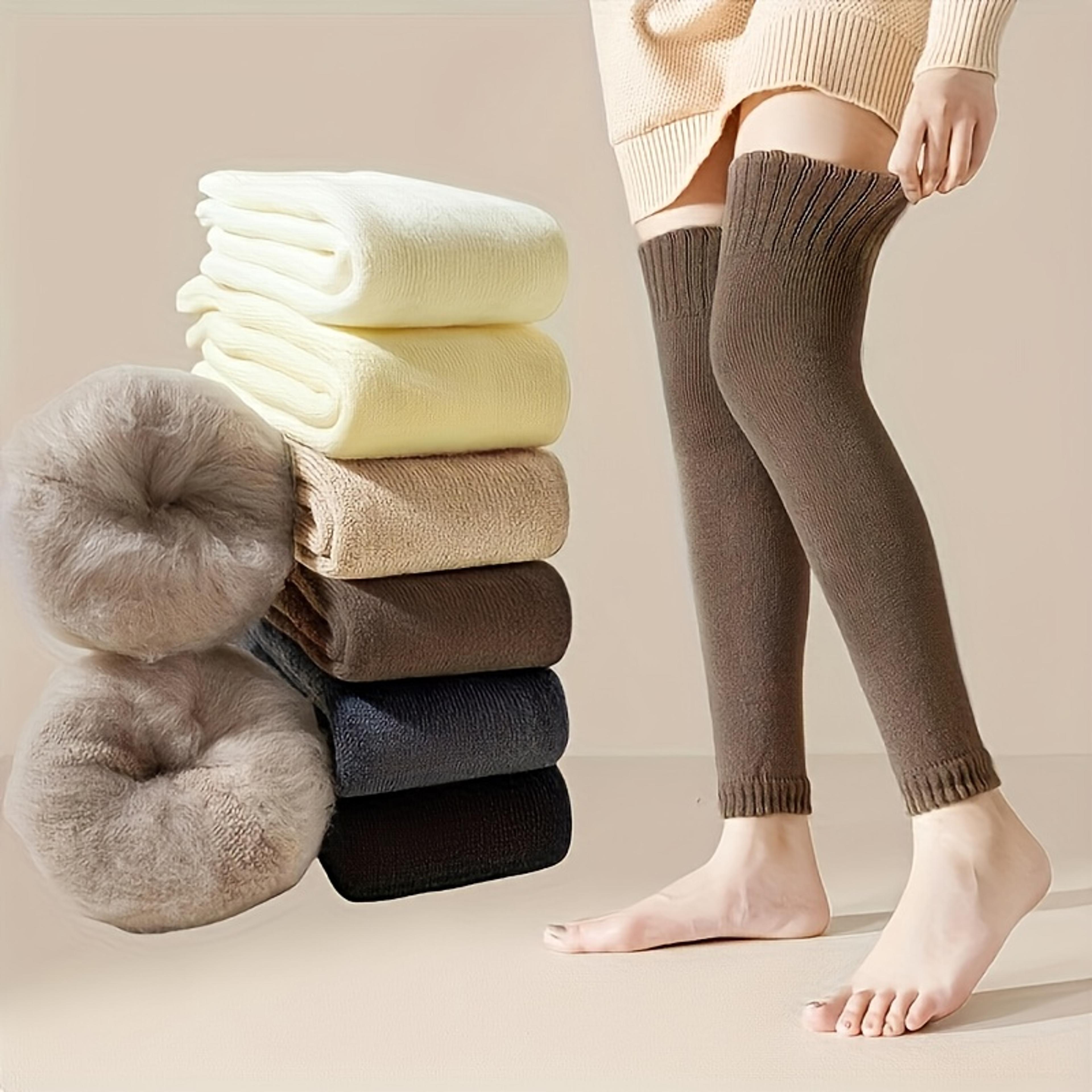 womens thermal knee high leg warmers plush lined flannel winter stockings