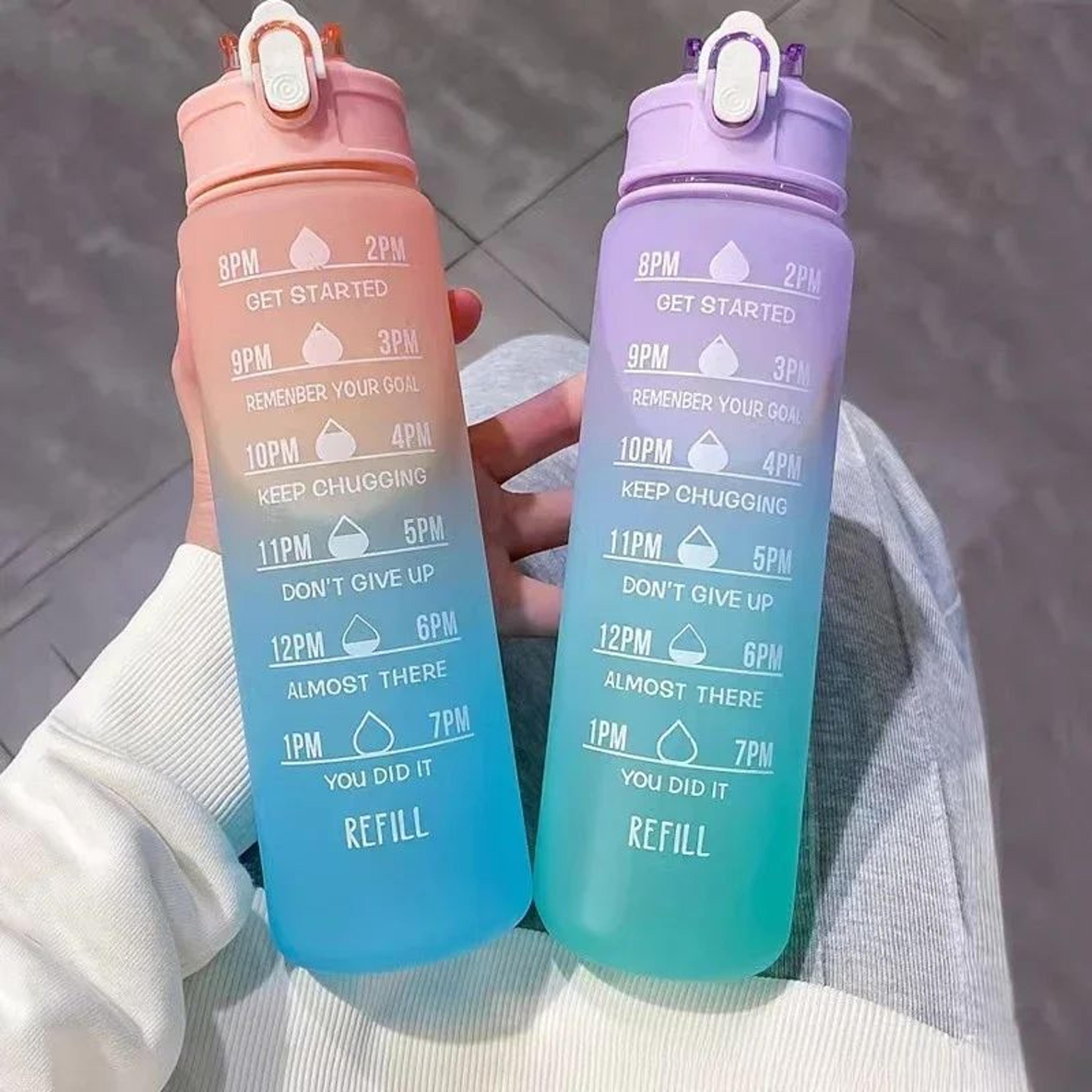 sports water bottle with time tracking straw and leak proof locking flip cover