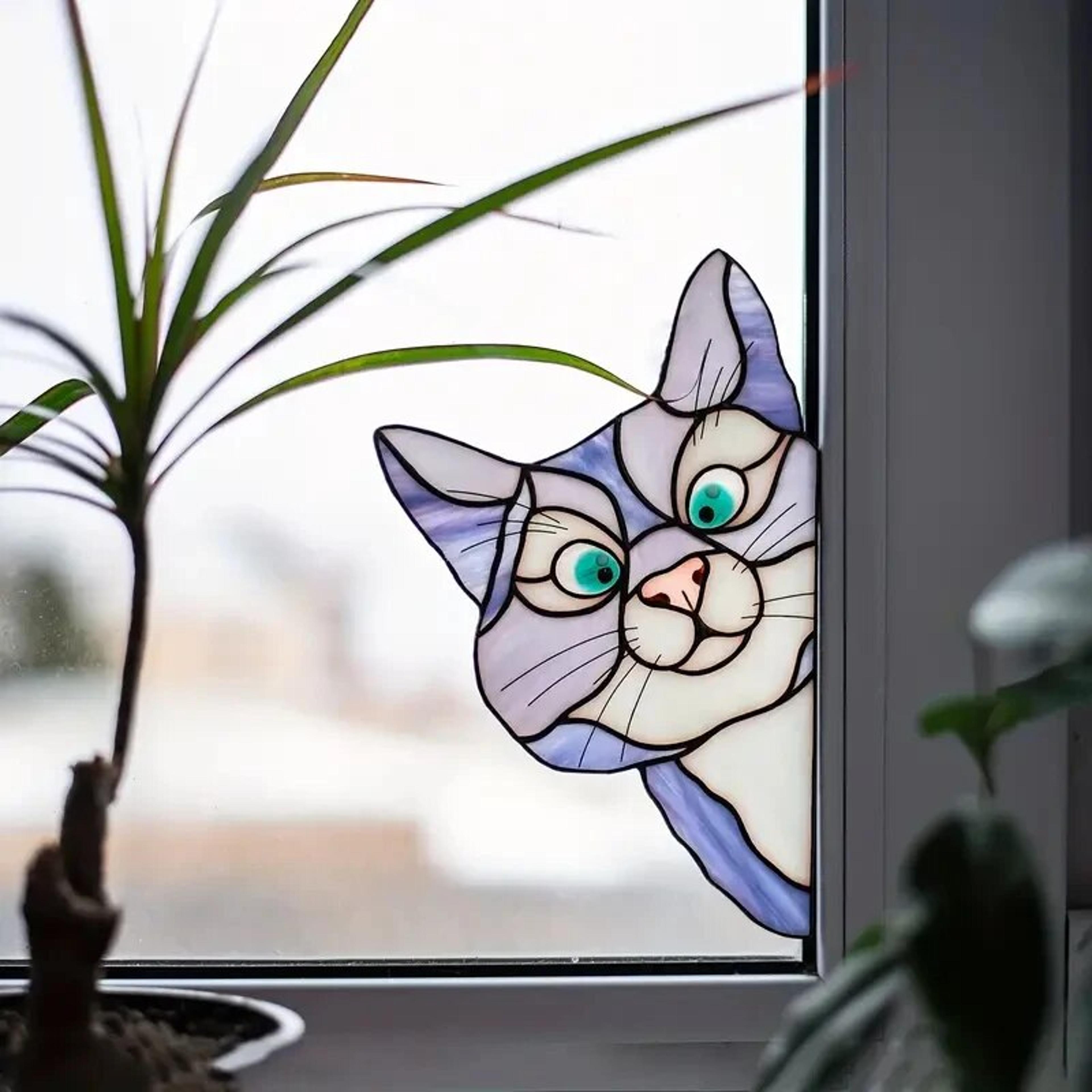 cat peeking window sticker self-adhesive waterproof pvc glass decoration