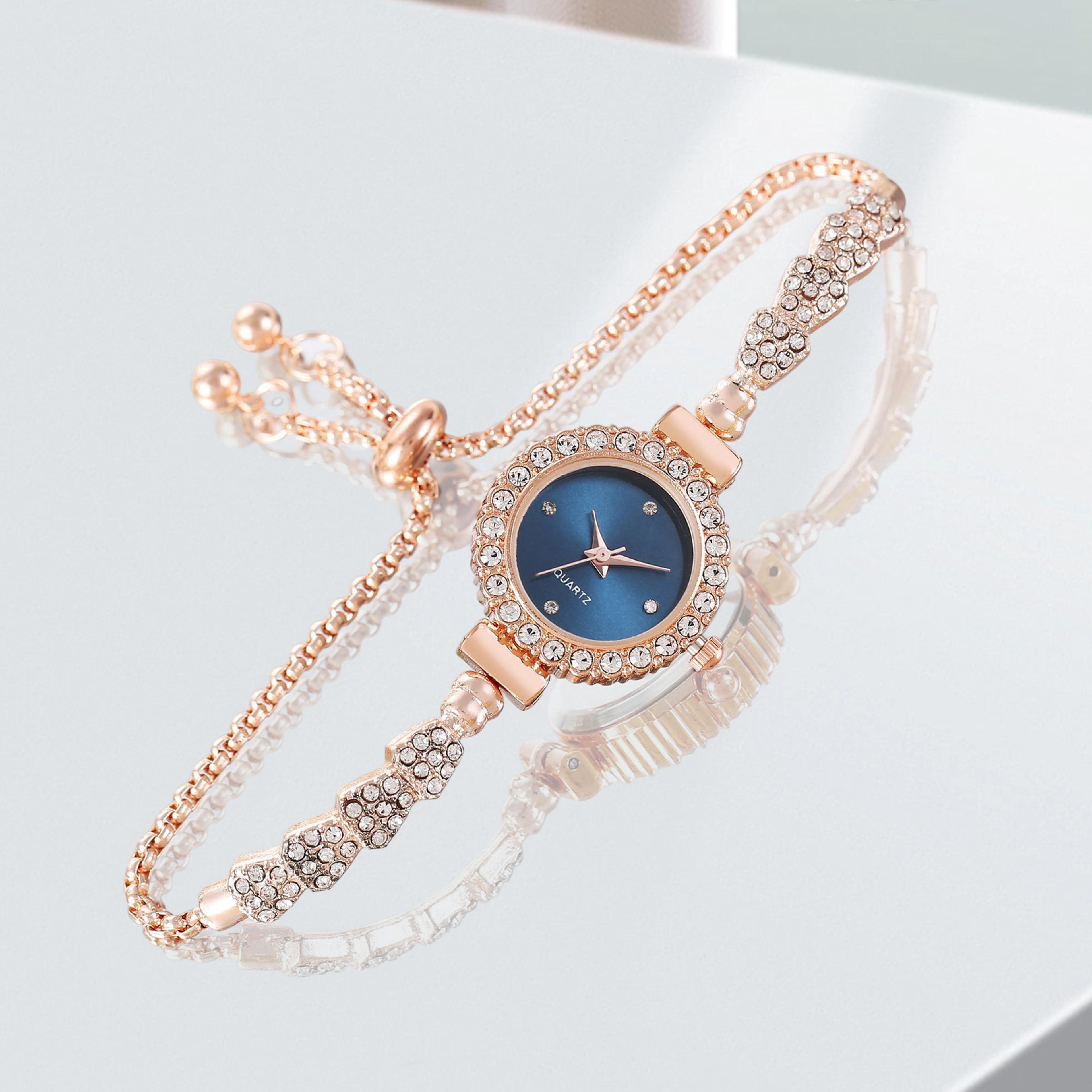 women shiny bracelet quartz watch with stainless steel band and easy read dial