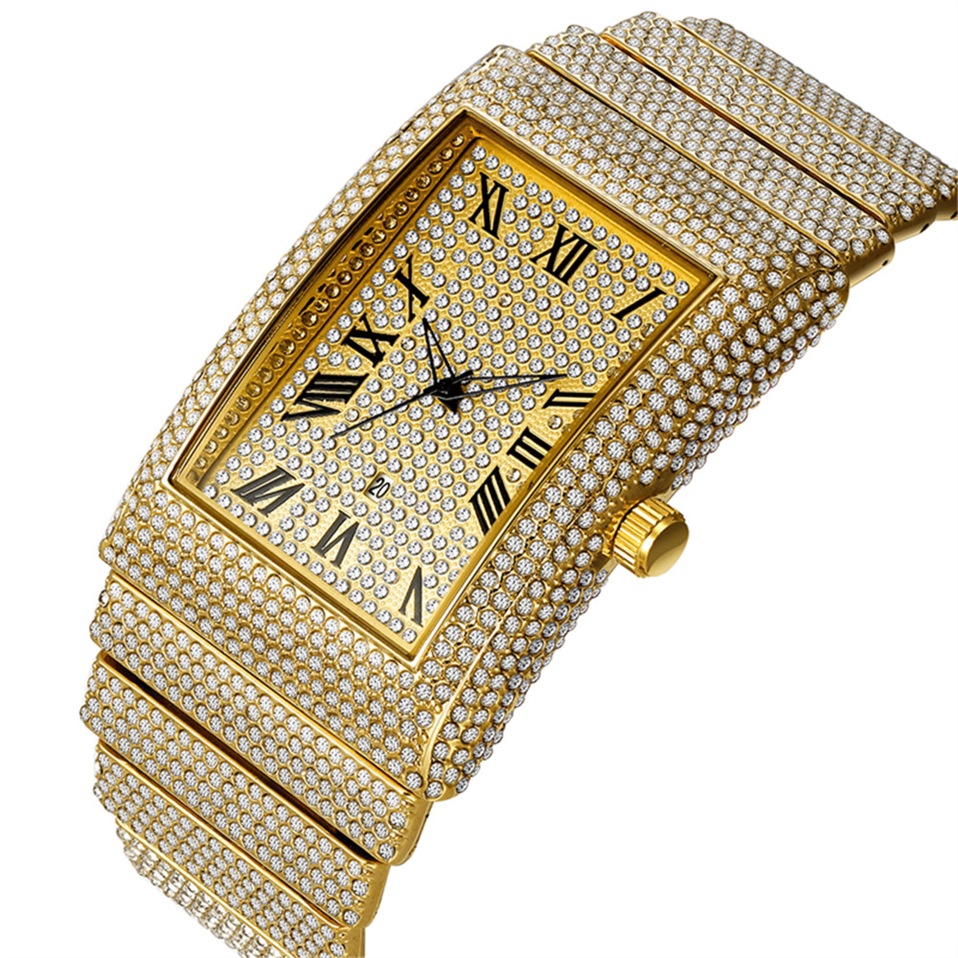 Rectangular Quartz Watch For Men With Roman Numeral Display And Complete Calendar 5