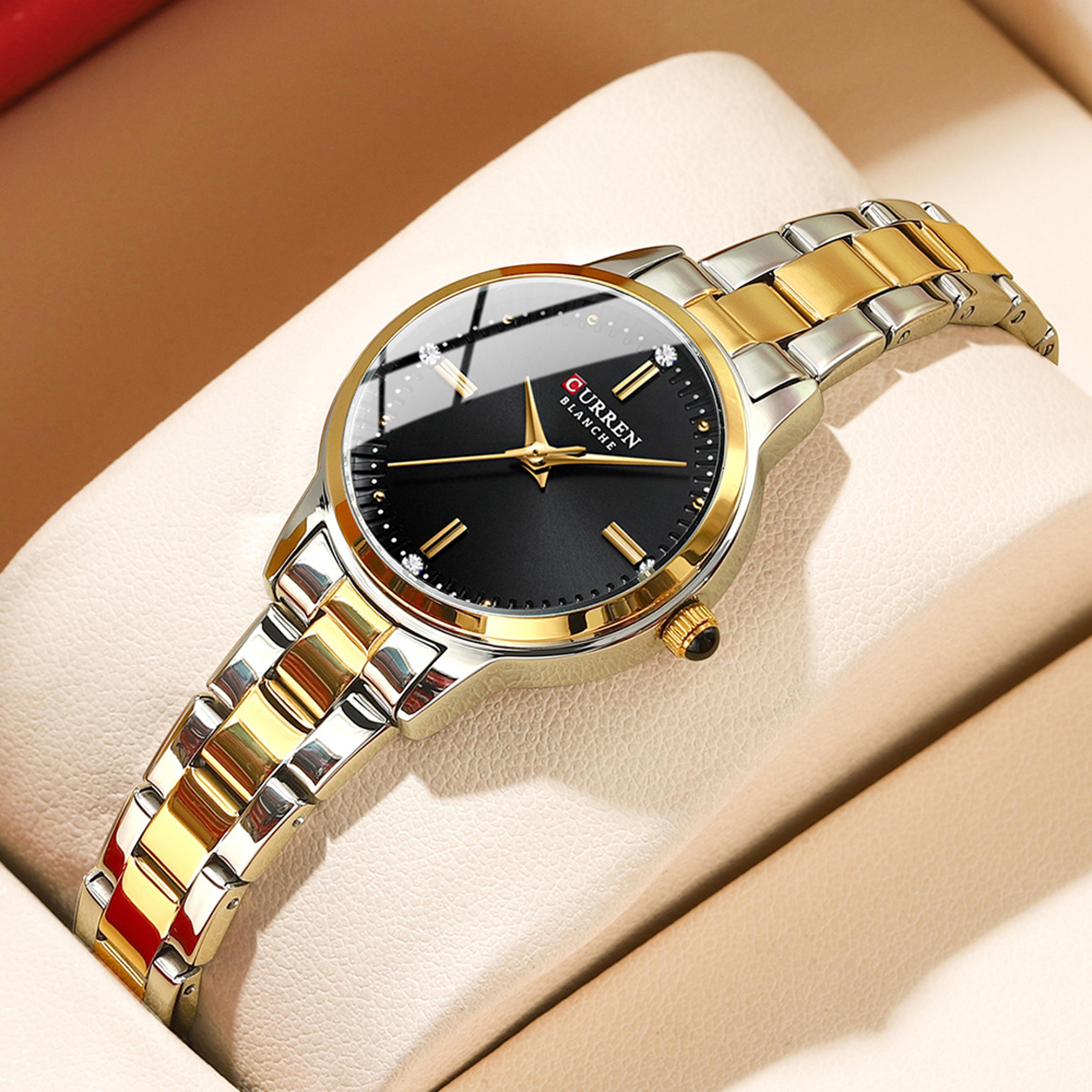women quartz watch with roman dial 3atm water resistance and alloy bracelet