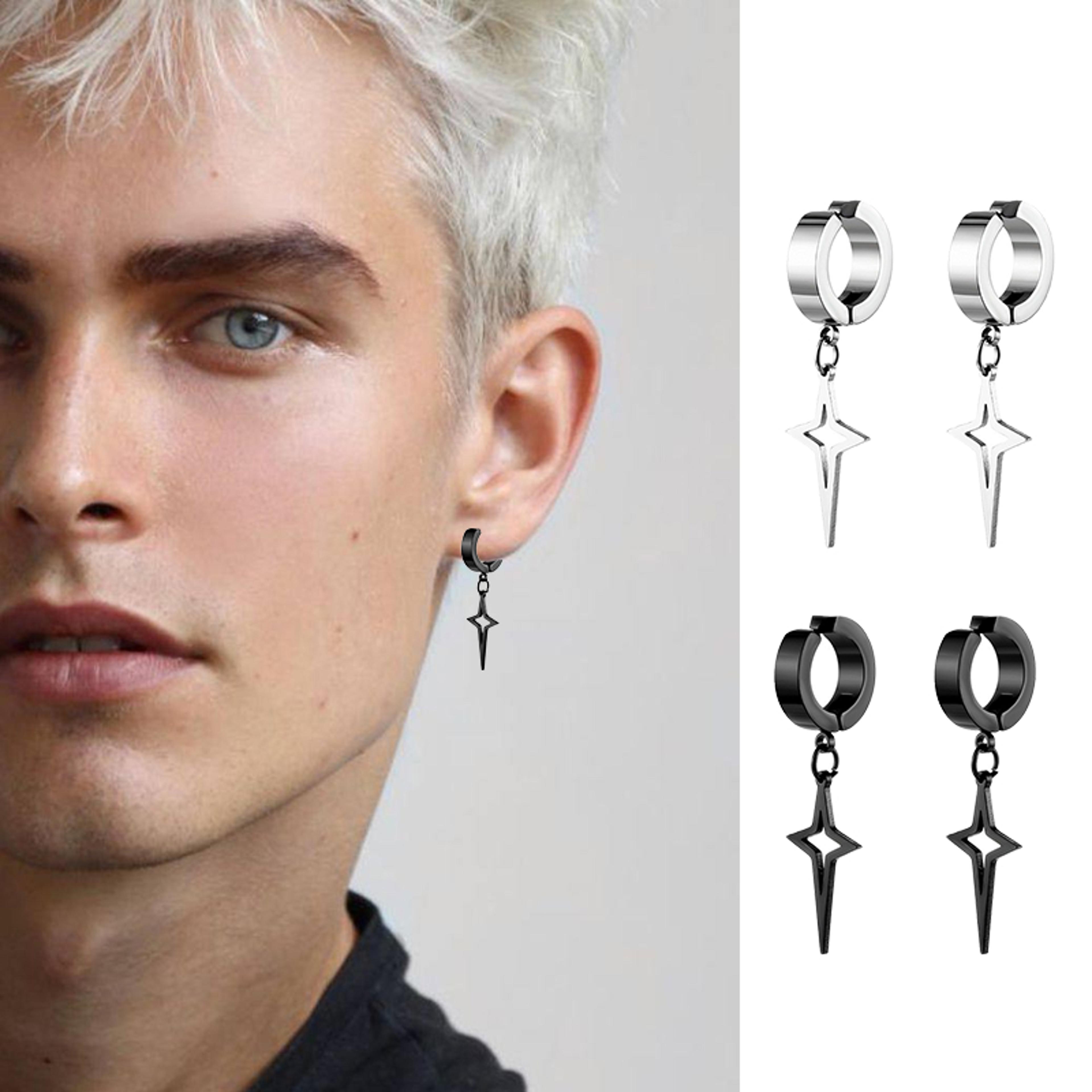 stainless steel star pendant non piercing hoop earrings